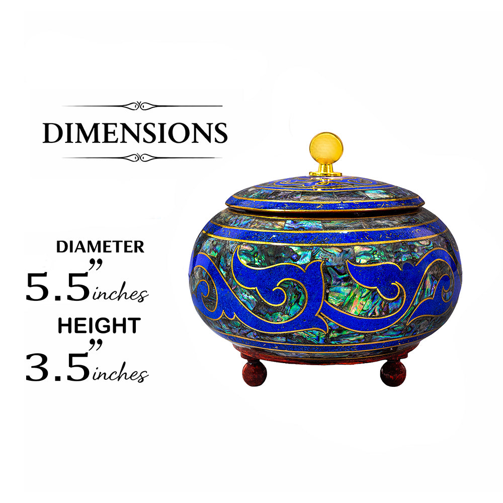Egyptian jewelry box inlaid with jemstones lapis lazuli, blue mother of pearl and brass made in egypt