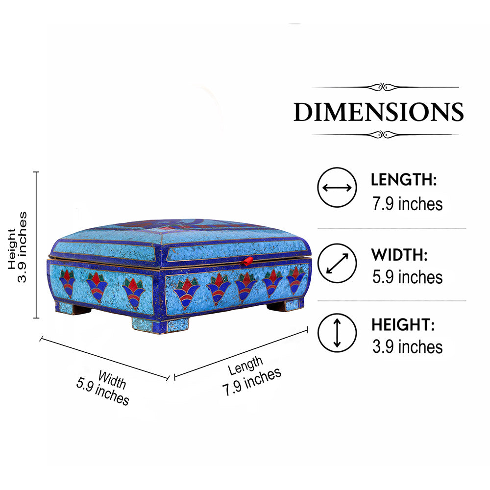 Egyptian pharonic jewelry box inlaid with jemstones lapis lazuli,turquoise,coral,Malachite,blue mother of pearl and brass made in egypt