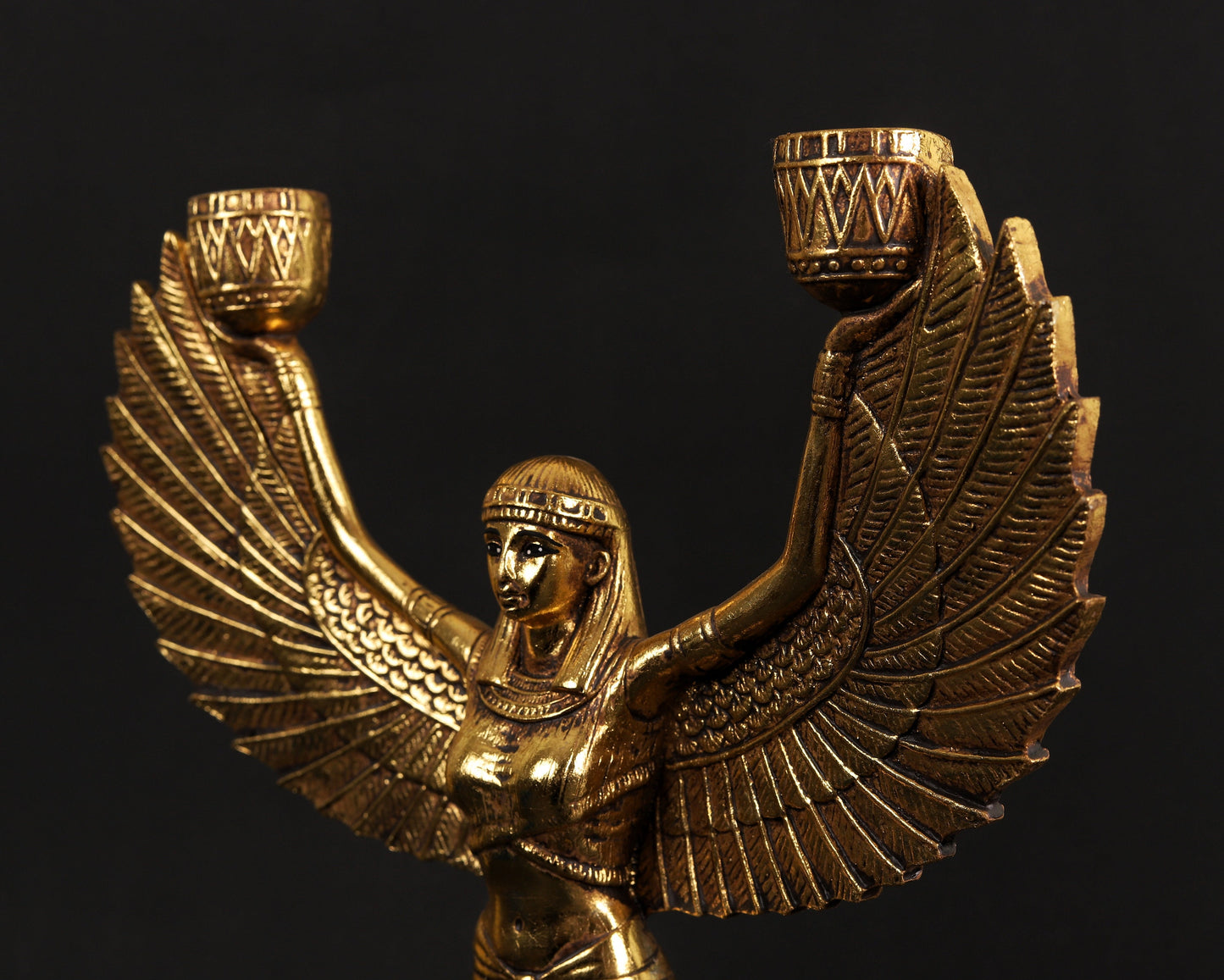 Egyptian Goddess Isis open wings candleholder decorative with gold leaf hand Paint