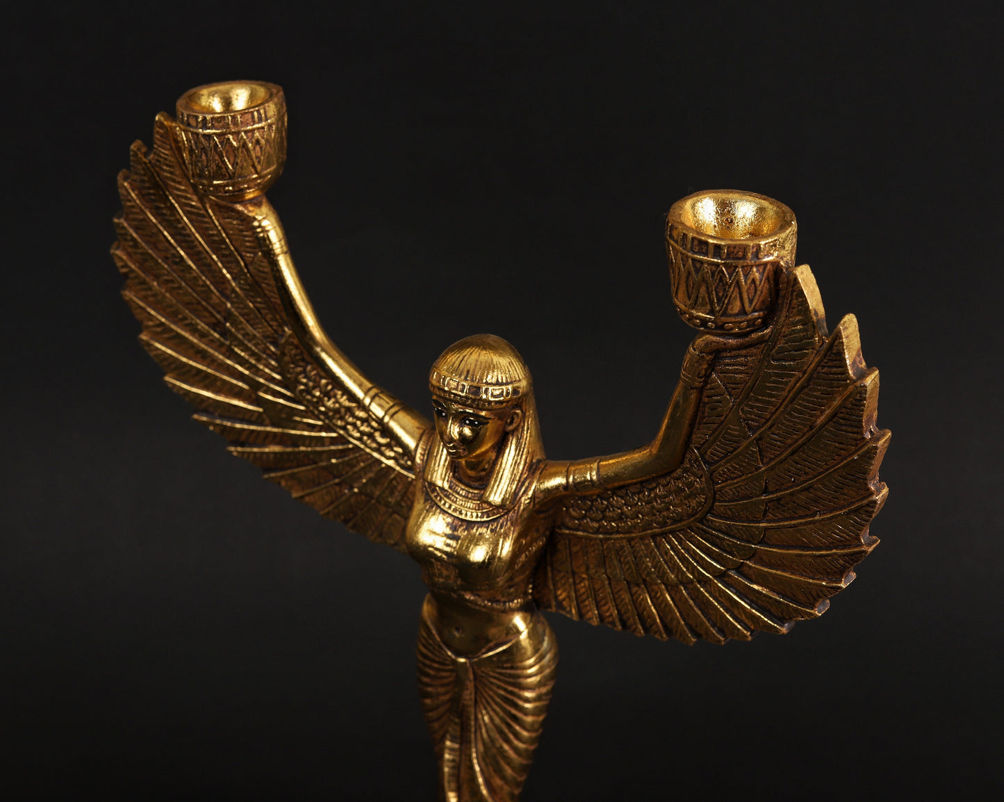 Egyptian Goddess Isis open wings candleholder decorative with gold leaf hand Paint