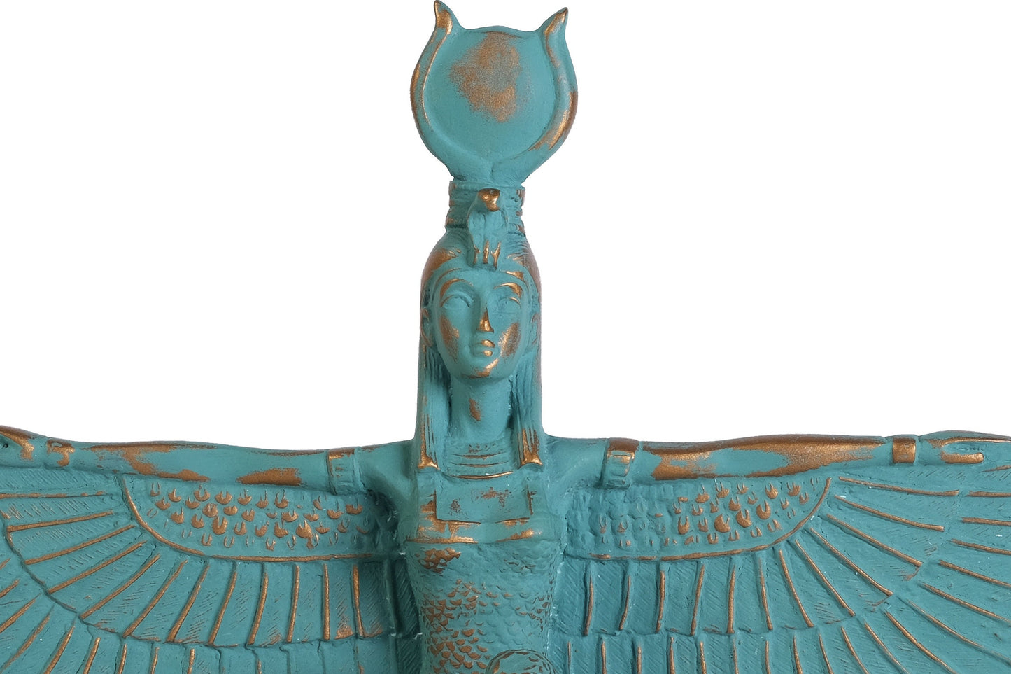 Egyptian Goddess Isis with open wings green and gold color made in Egypt