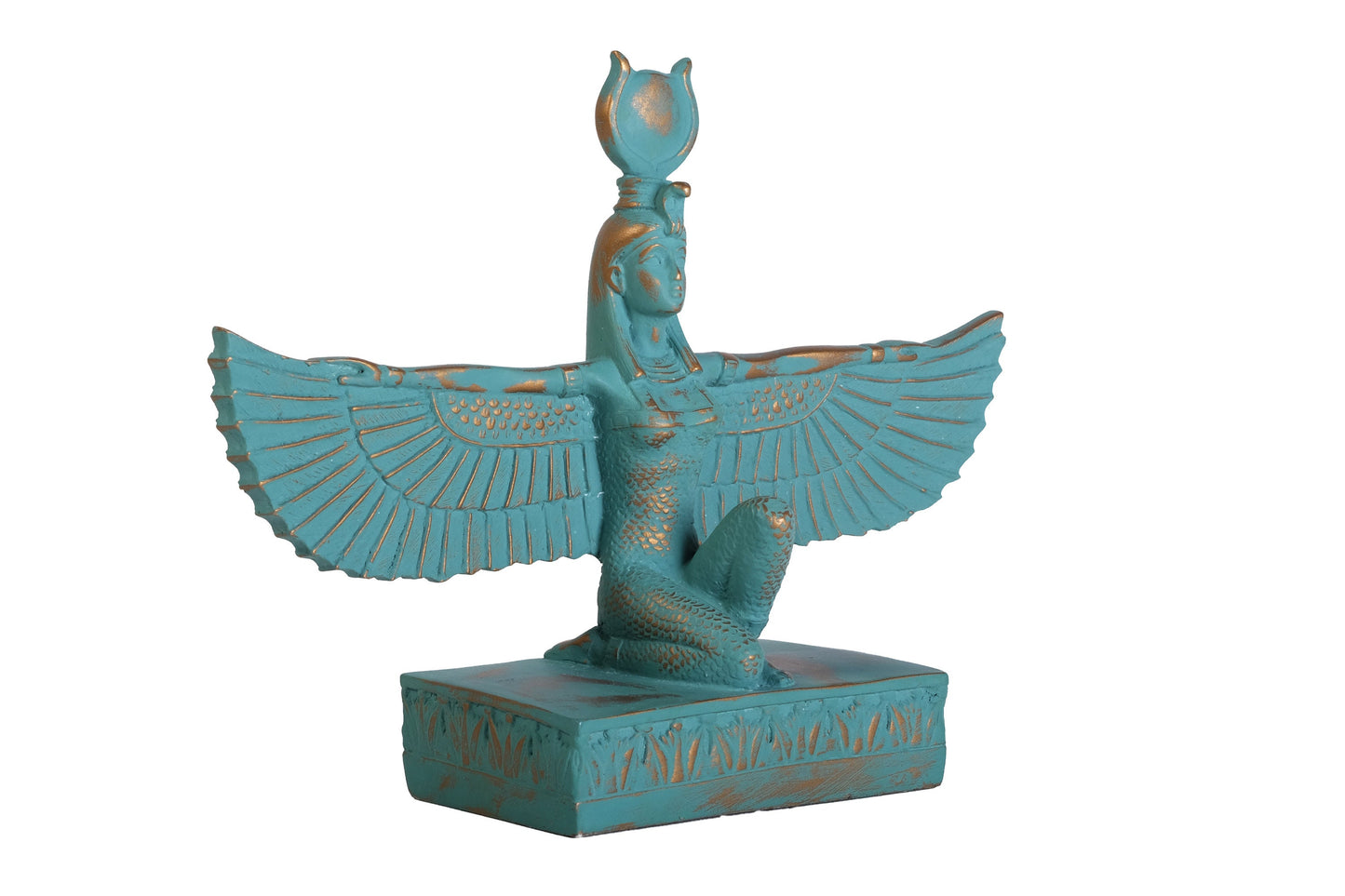 Egyptian Goddess Isis with open wings green and gold color made in Egypt