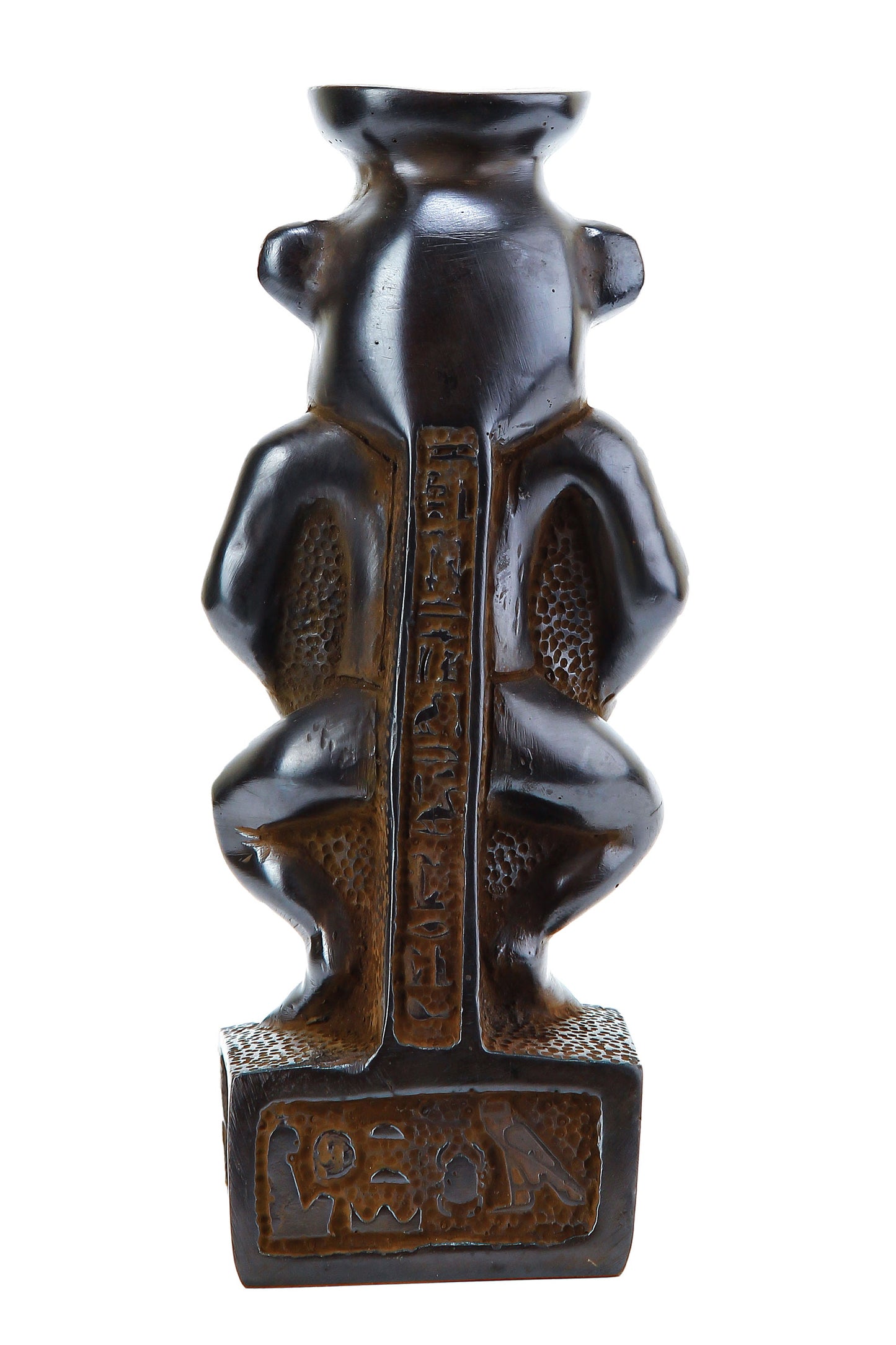 Ancient Egyptian statue of Bes, represented as a dwarf with large head, goggle eyes, protruding tongue, bowlegs, bushy tail made in Egypt