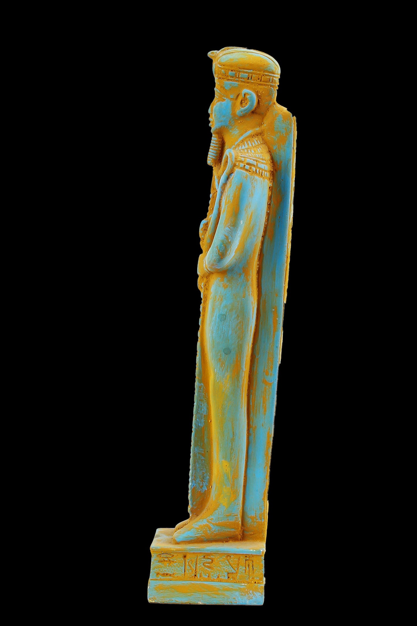 Ancient Egyptian statue of Khonsu the Symbol of the moon Poly stone painted blue made in Egypt