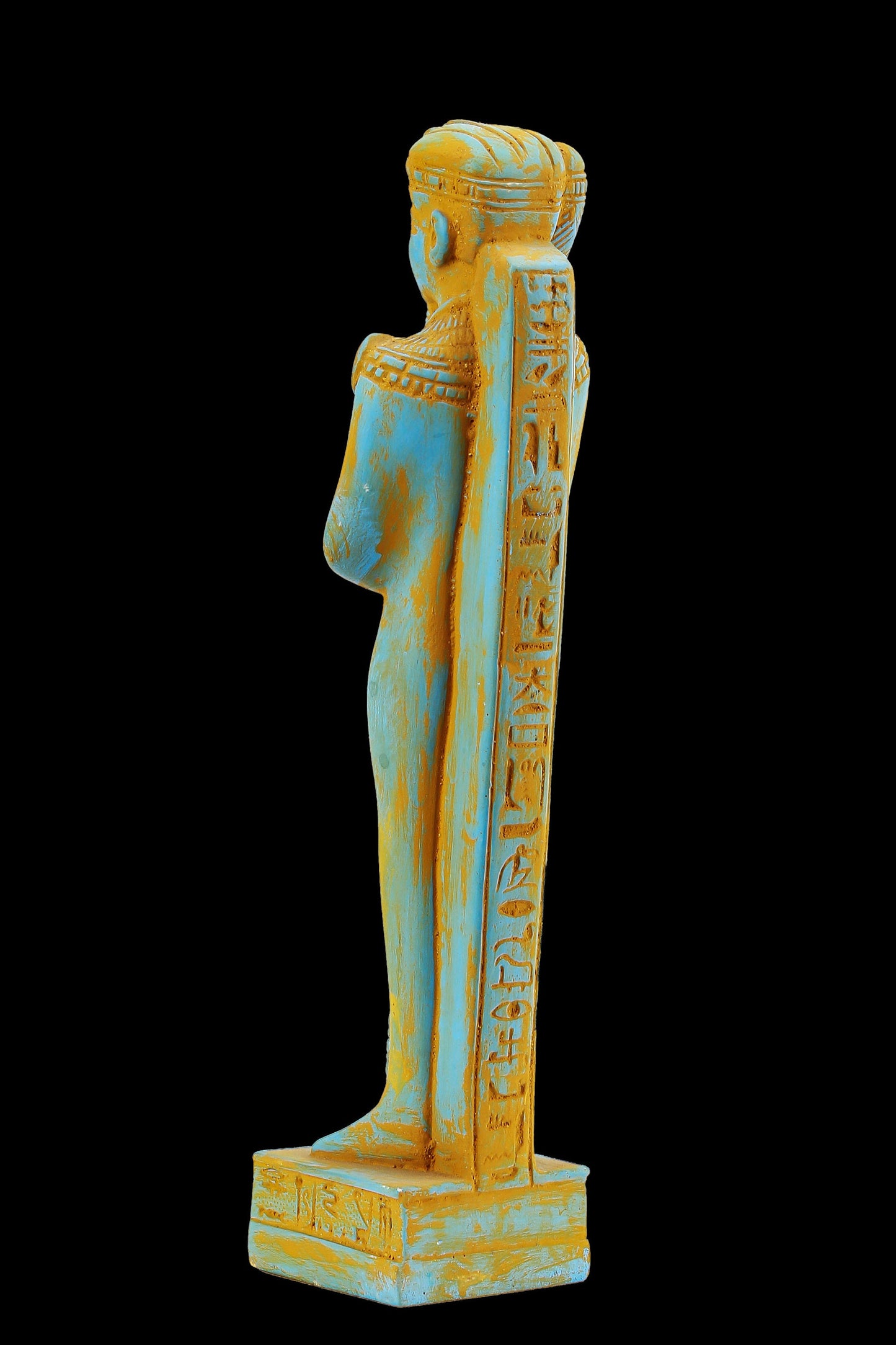 Ancient Egyptian statue of Khonsu the Symbol of the moon Poly stone painted blue made in Egypt