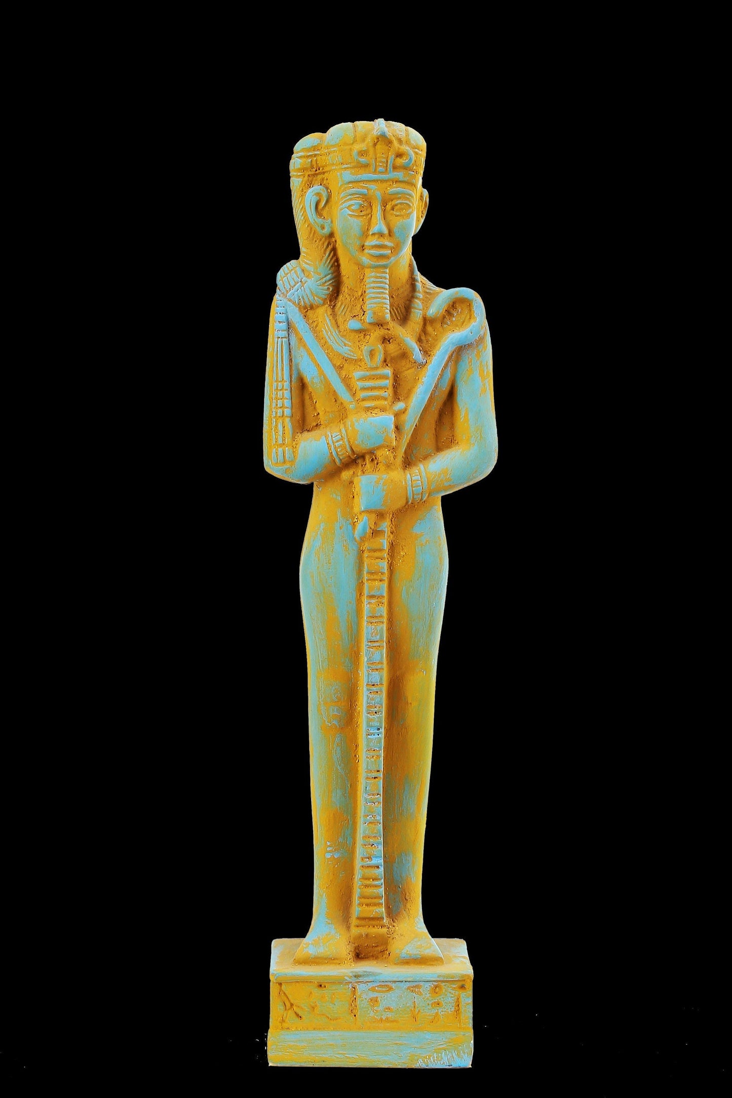 Ancient Egyptian statue of Khonsu the Symbol of the moon Poly stone painted blue made in Egypt