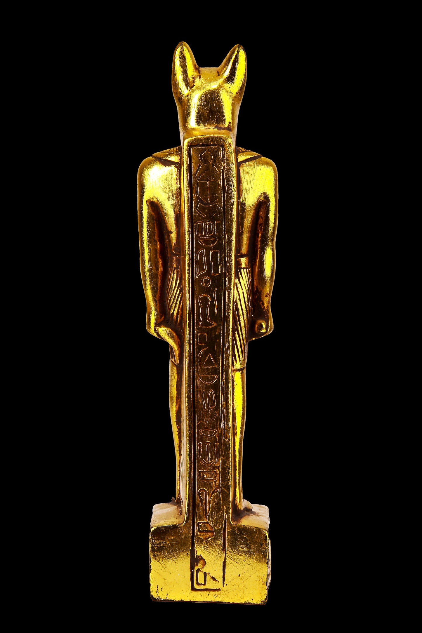 Ancient Egyptian statue of goddess Bastet cat standing heavy stone gold leaf hand painted made in Egypt