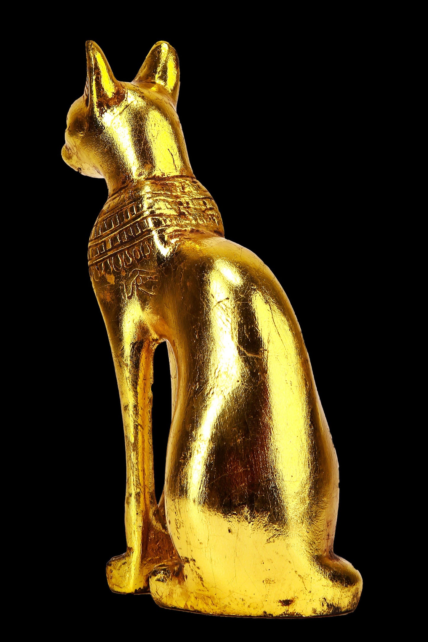 Ancient Egyptian statue of goddess Bastet cat heavy stone gold leaf hand painted made in Egypt