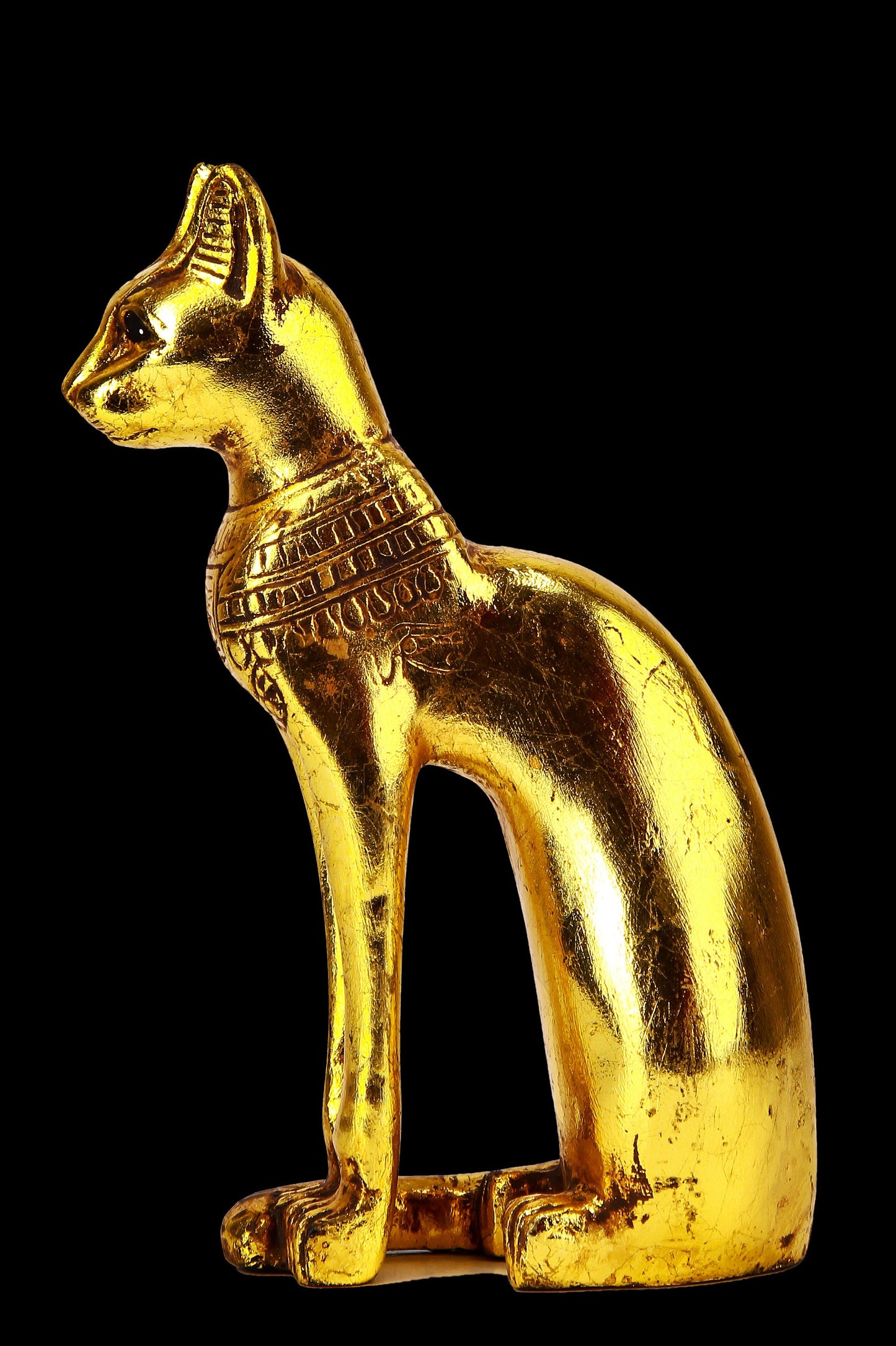 Ancient Egyptian statue of goddess Bastet cat heavy stone gold leaf hand painted made in Egypt