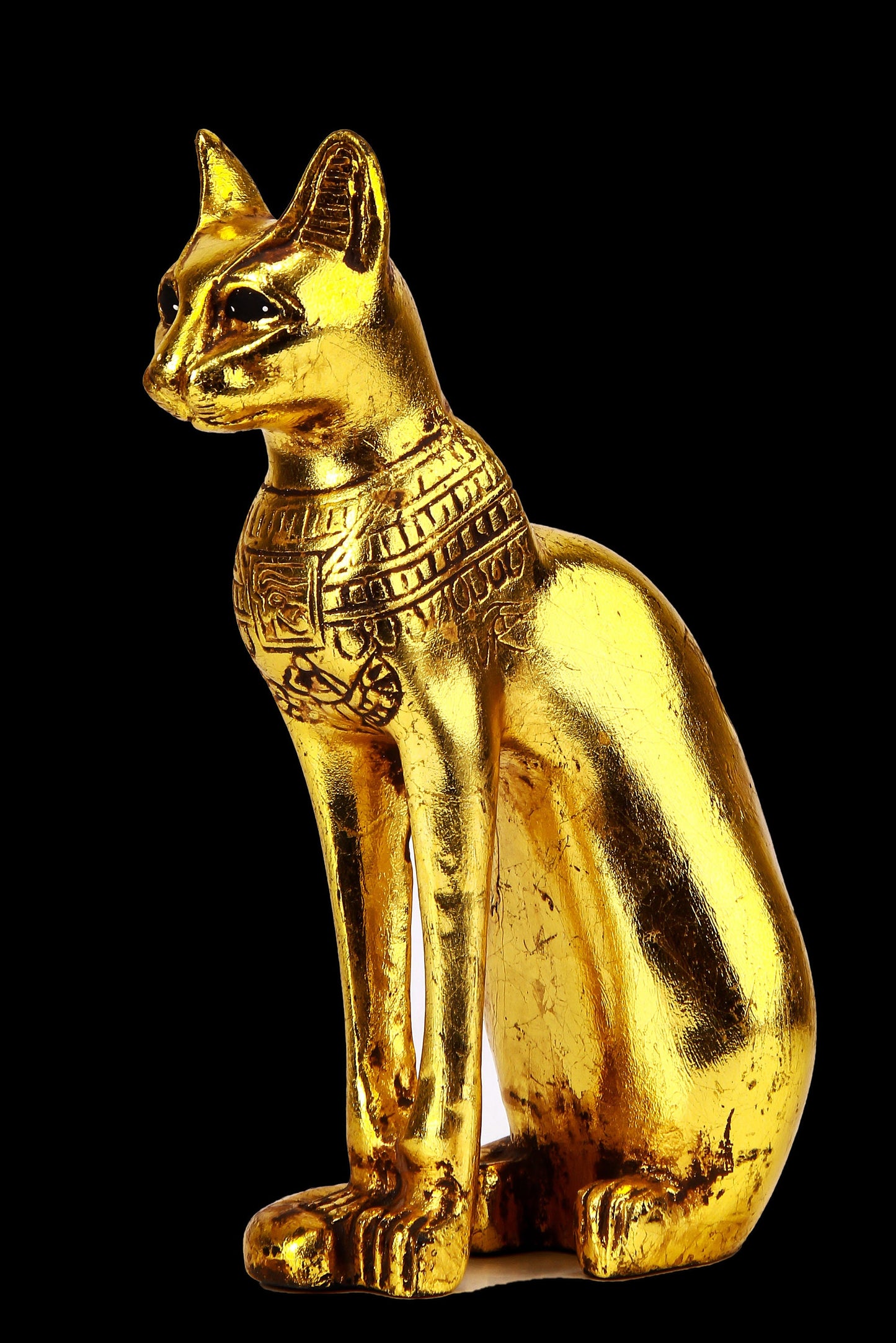 Ancient Egyptian statue of goddess Bastet cat heavy stone gold leaf hand painted made in Egypt