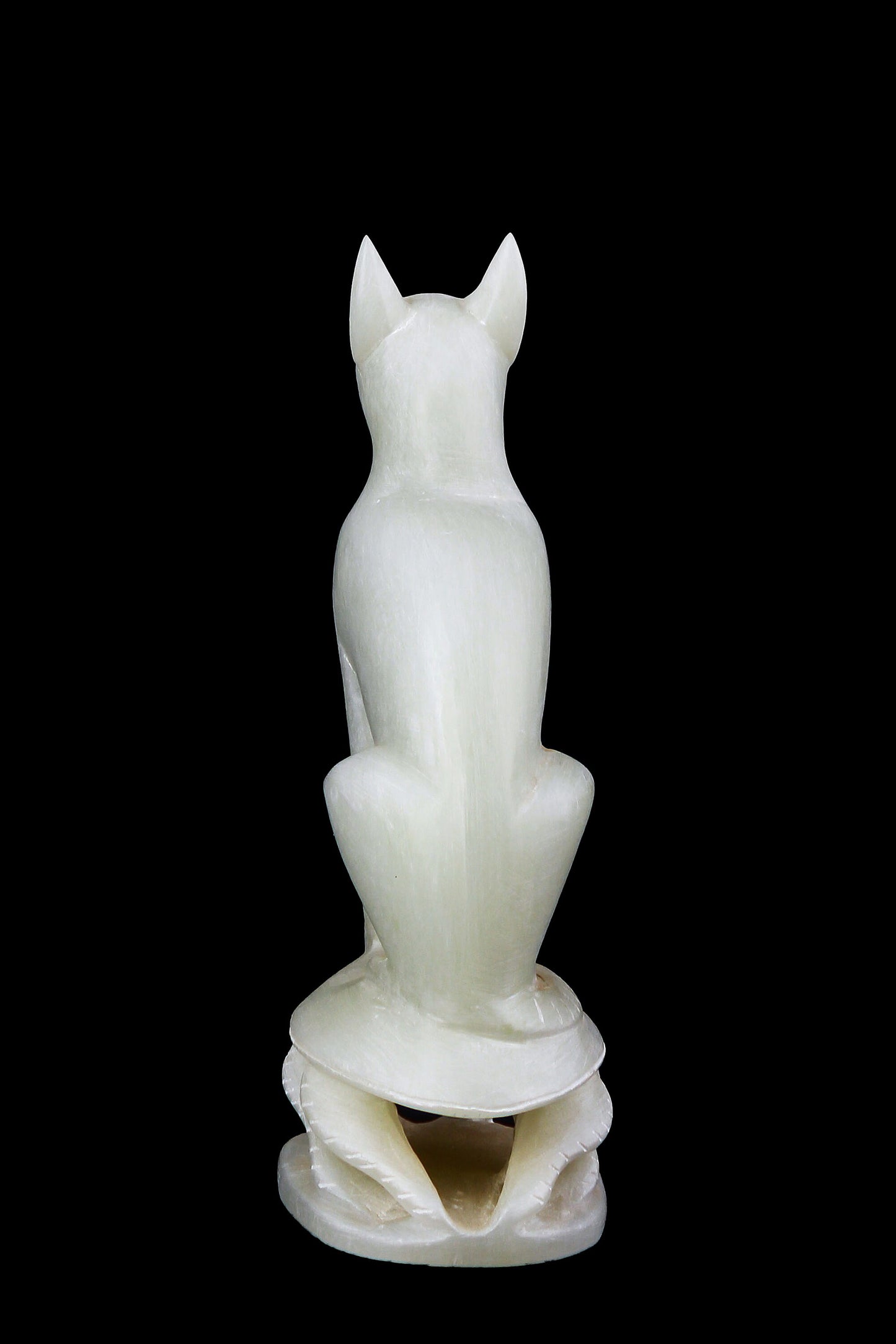 Ancient Egyptian statue of goddess Bastet cat standing on a Scarab hand carved Soap stone made in Egypt