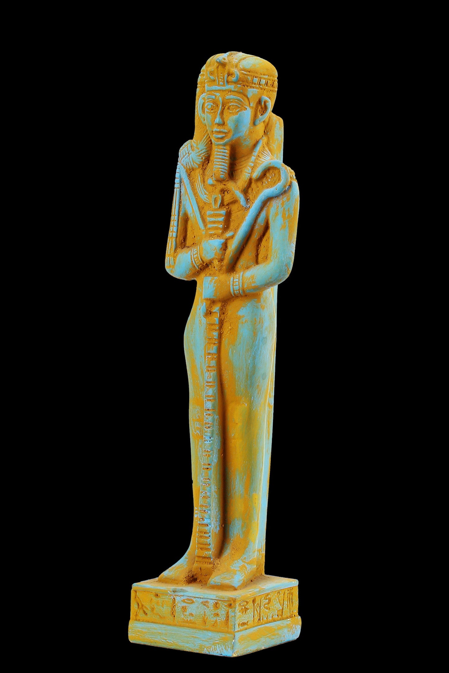 Ancient Egyptian statue of Khonsu the Symbol of the moon Poly stone painted blue made in Egypt