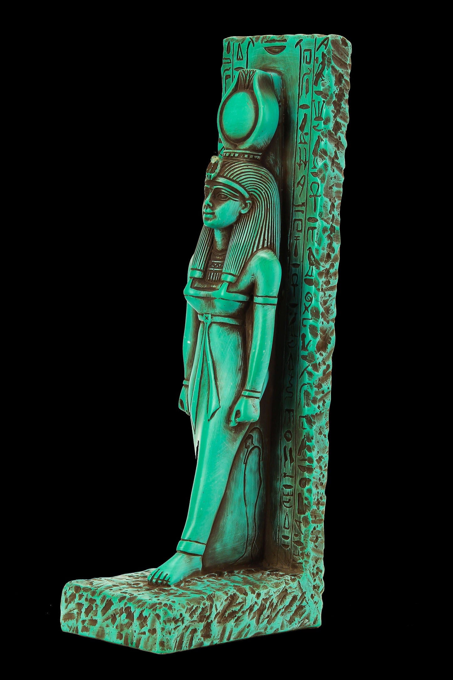 Ancient Egyptian statue of goddess Isis large Stela relief heavy sculpture green made in Egypt