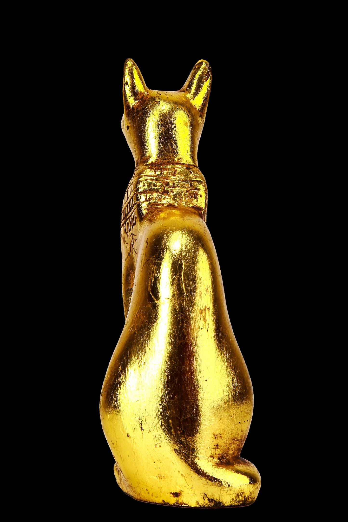 Ancient Egyptian statue of goddess Bastet cat heavy stone gold leaf hand painted made in Egypt