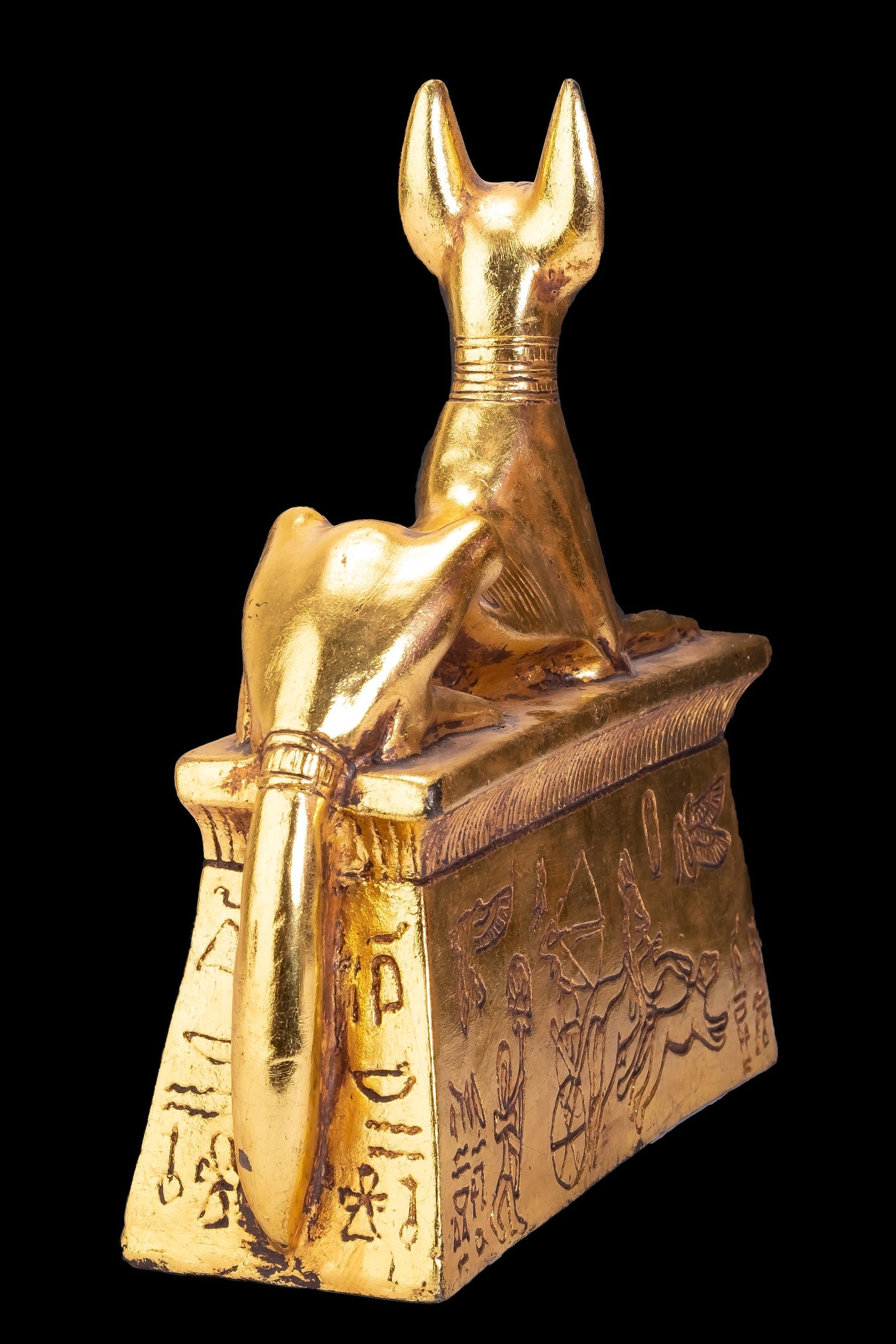 Replica of Anubis shrine with Ramses II chariot scene & Tutankhamun Family - sculpture Handmade in Egypt