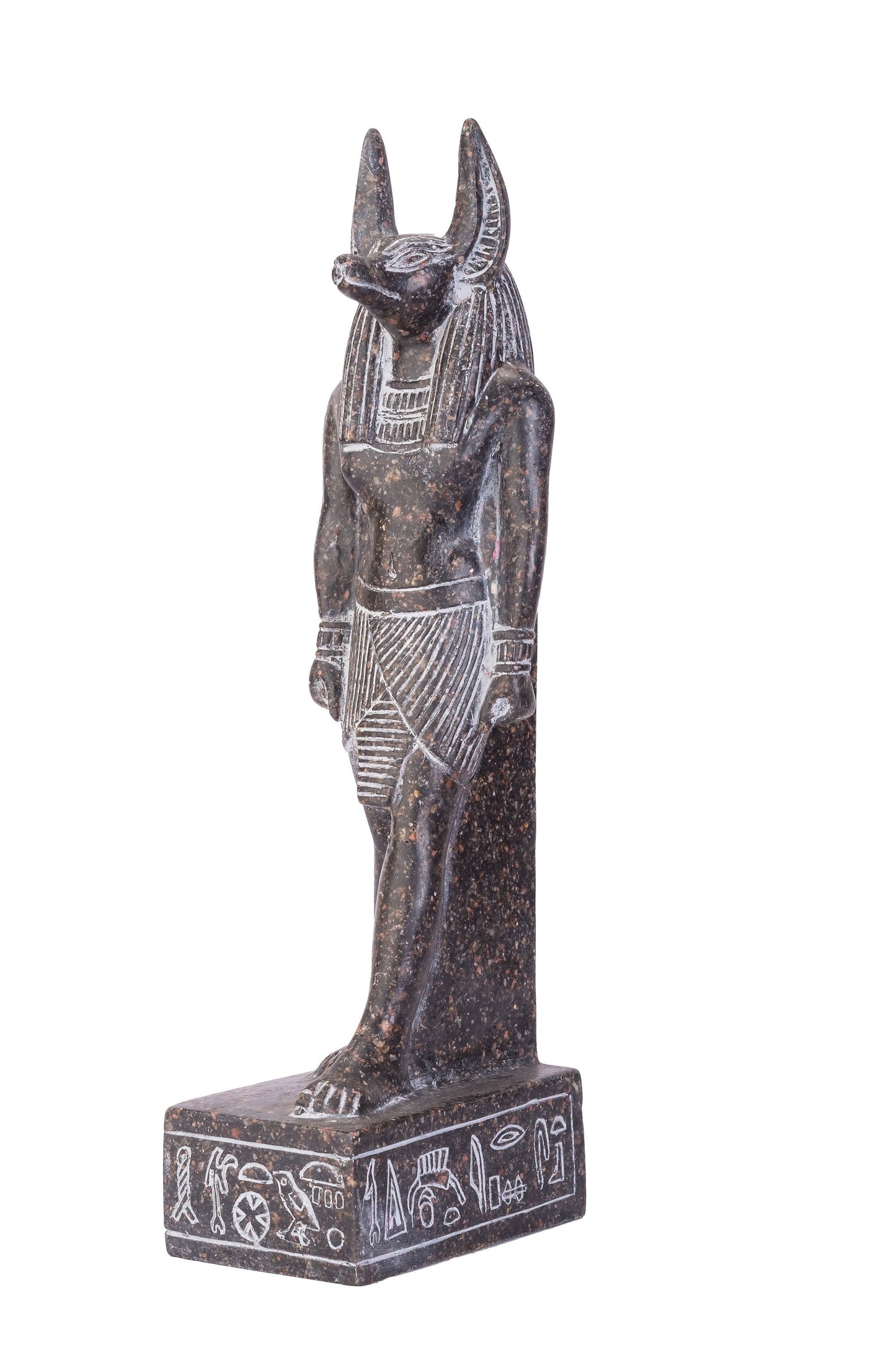 A unique ancient Egyptian statue of Anubis Jackal God of afterlife and mummification standing with jackal head and human body - Handmade