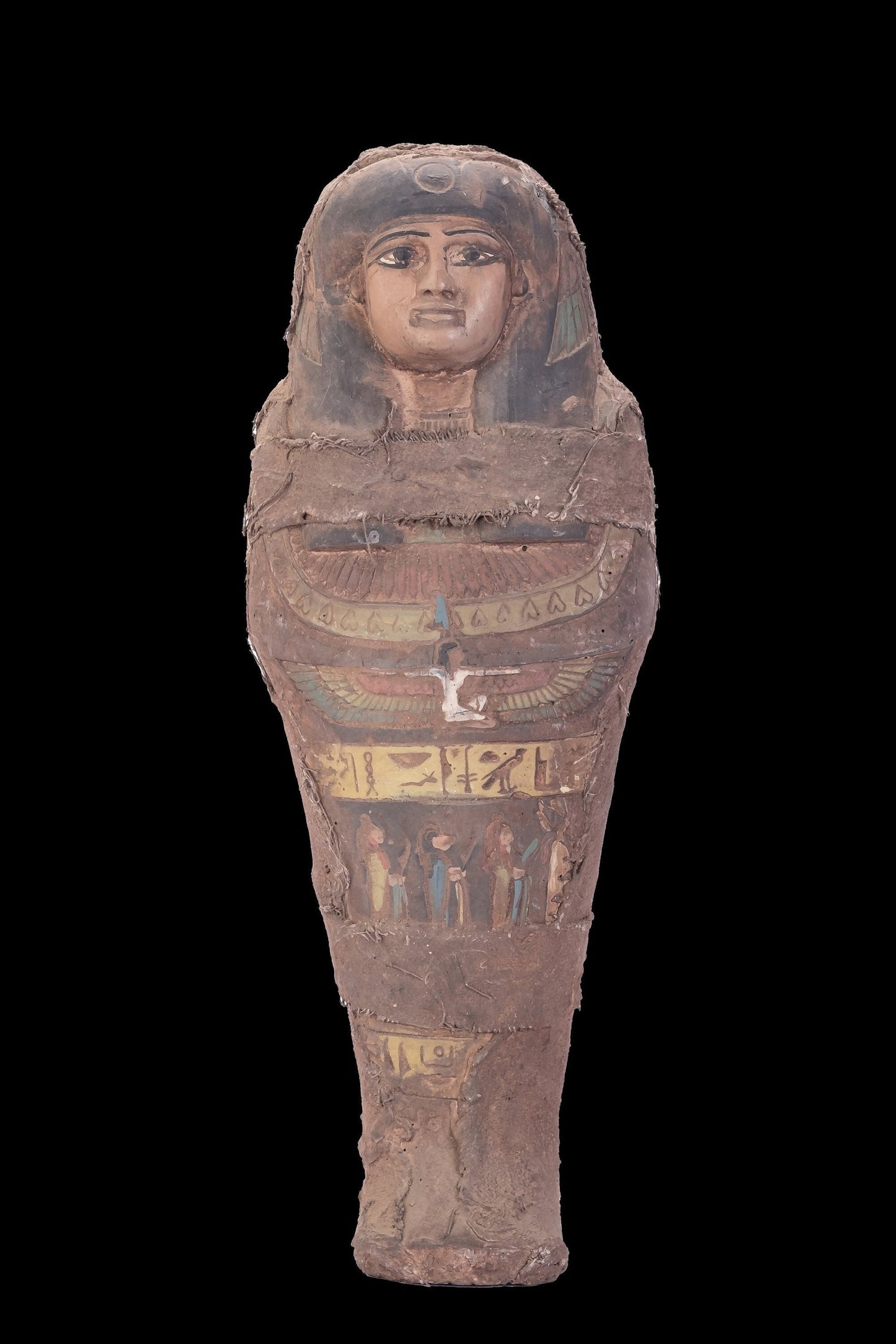 Unique ancient Egyptian statue of Ushabti goddess Isis with Maat wings protecting her - Altar statue made with Egyptian soul