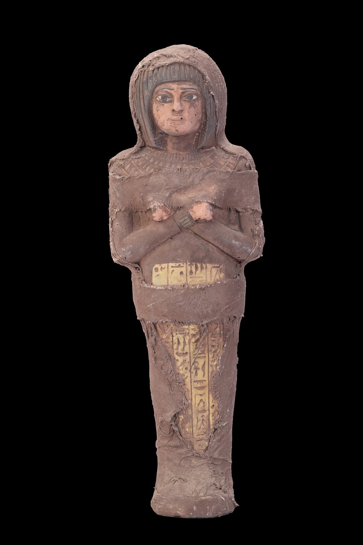 Ancient Egyptian Ushabti carved on it with Hieroglyphics heavy stone wrapped with linen made with Egyptian soul