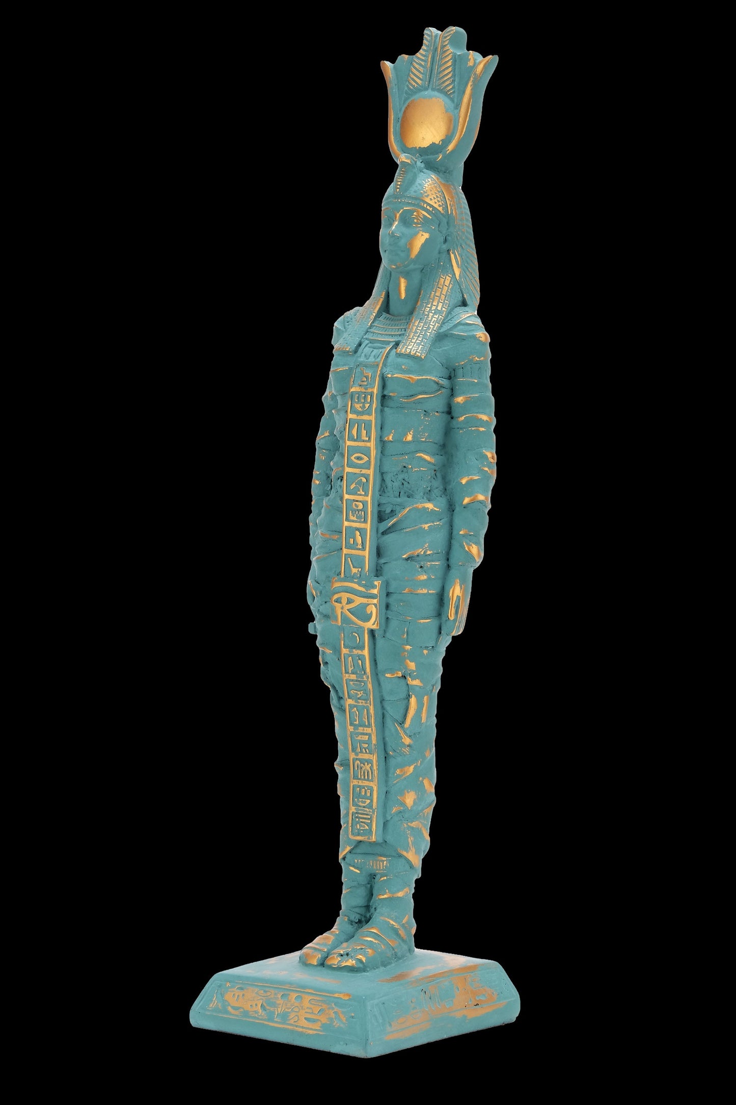 Ancient Egyptian statue of Isis large green statue with gold antique color contains eye of Horus - solid stone made in Egypt