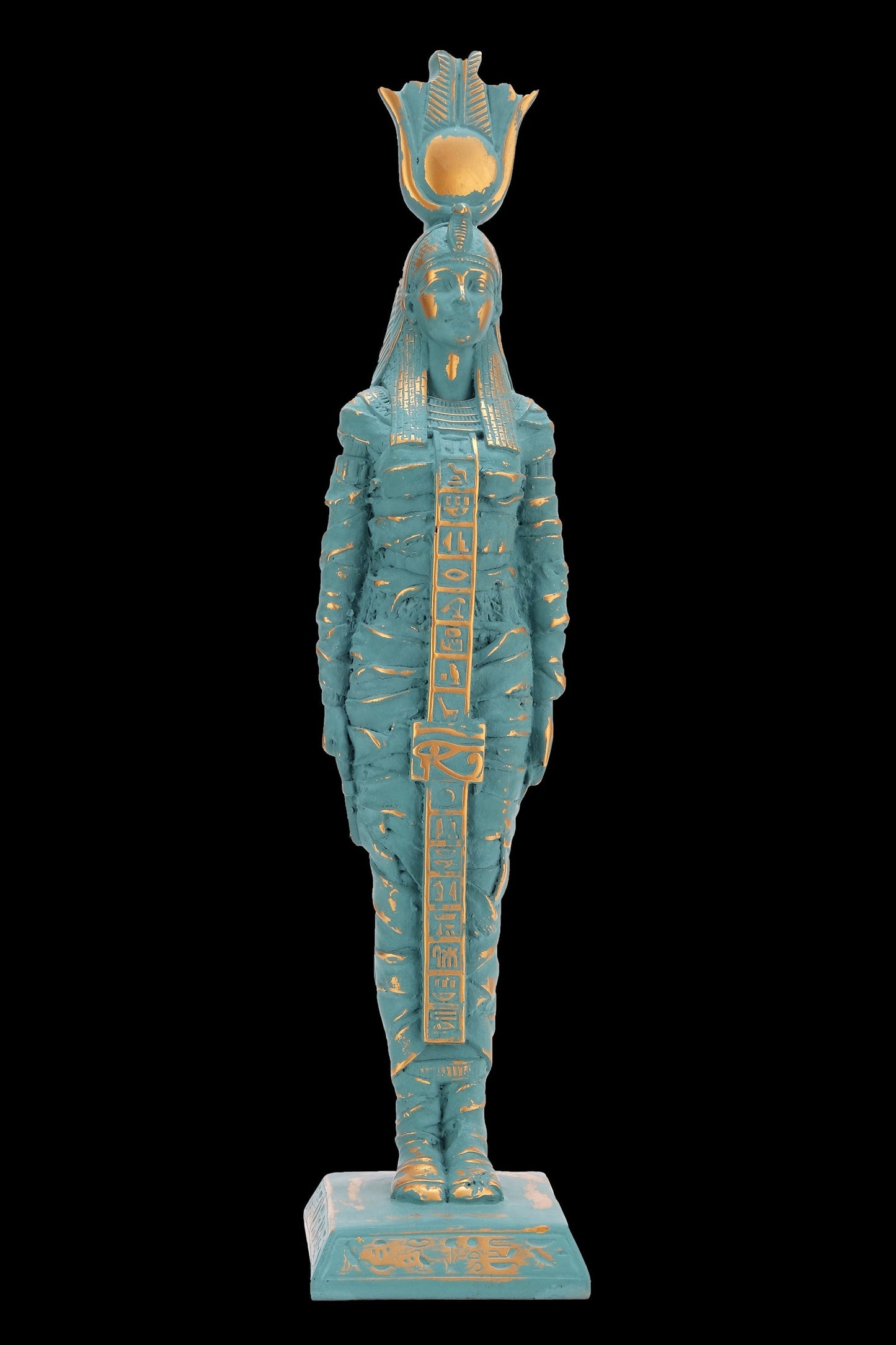 Ancient Egyptian statue of Isis large green statue with gold antique color contains eye of Horus - solid stone made in Egypt