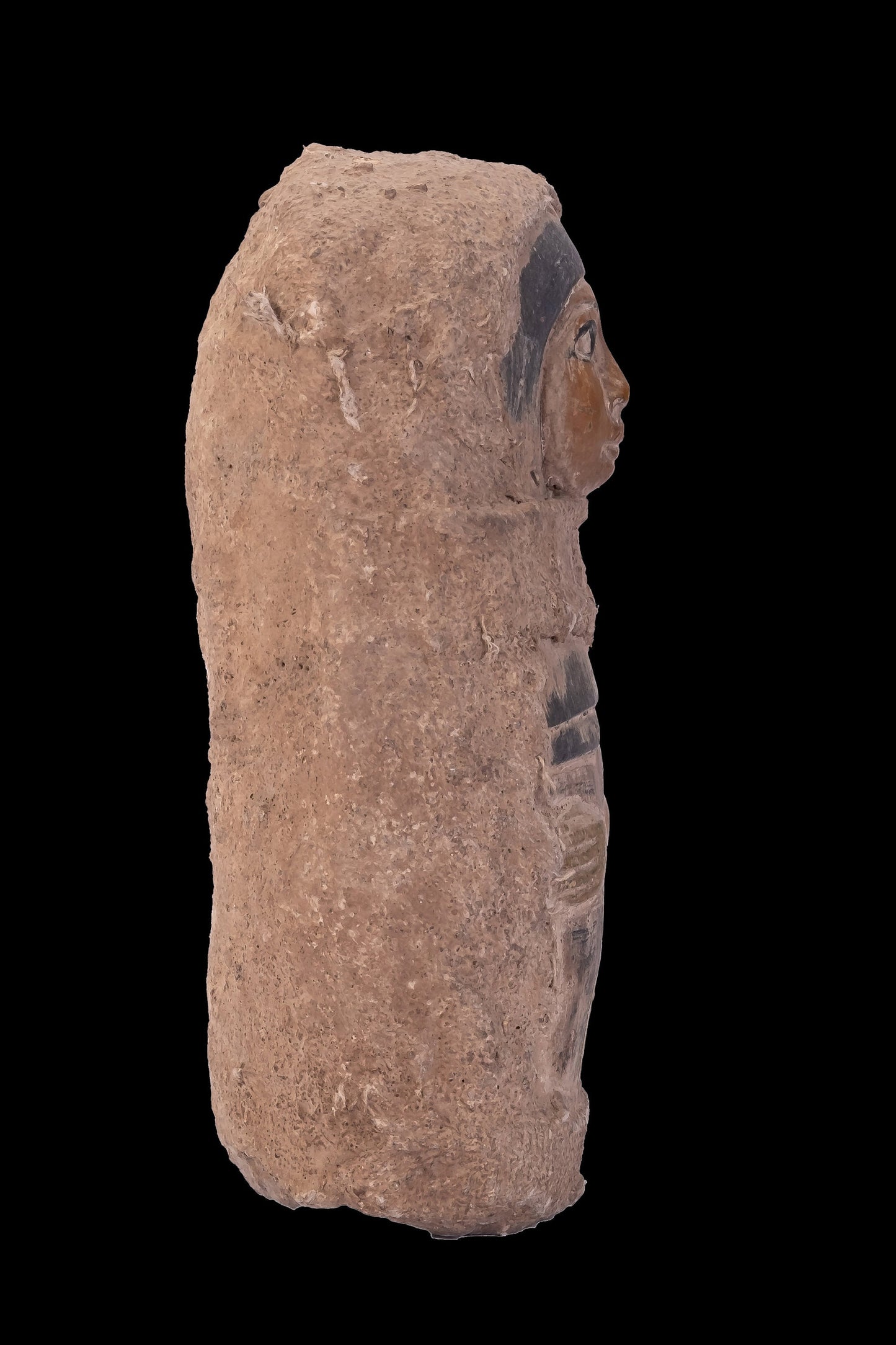 Unique ancient Egyptian statue of Ushabti goddess Isis carving on it with Hieroglyphics heavy stone wrapped with linen Altar statue