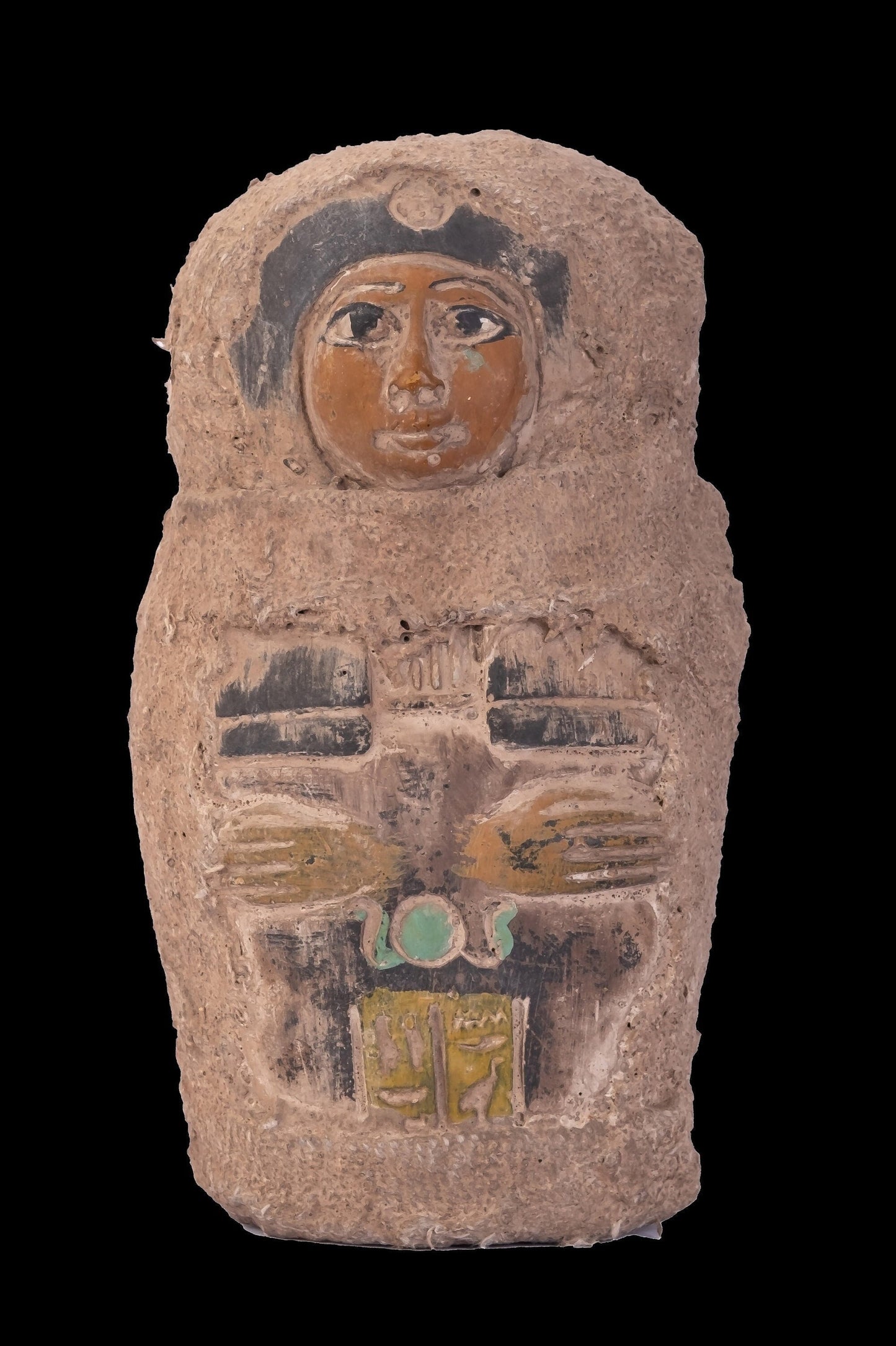 Unique ancient Egyptian statue of Ushabti goddess Isis carving on it with Hieroglyphics heavy stone wrapped with linen Altar statue