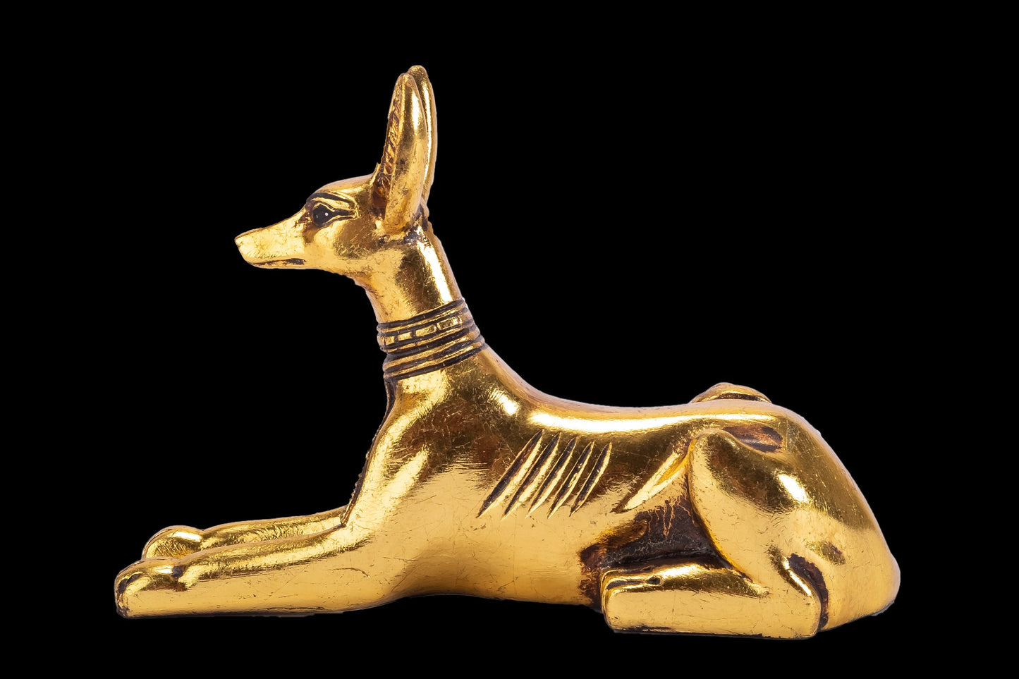 Ancient Egyptian statue of God Anubis Jackal Dog gold leaf hand painted made in Egypt
