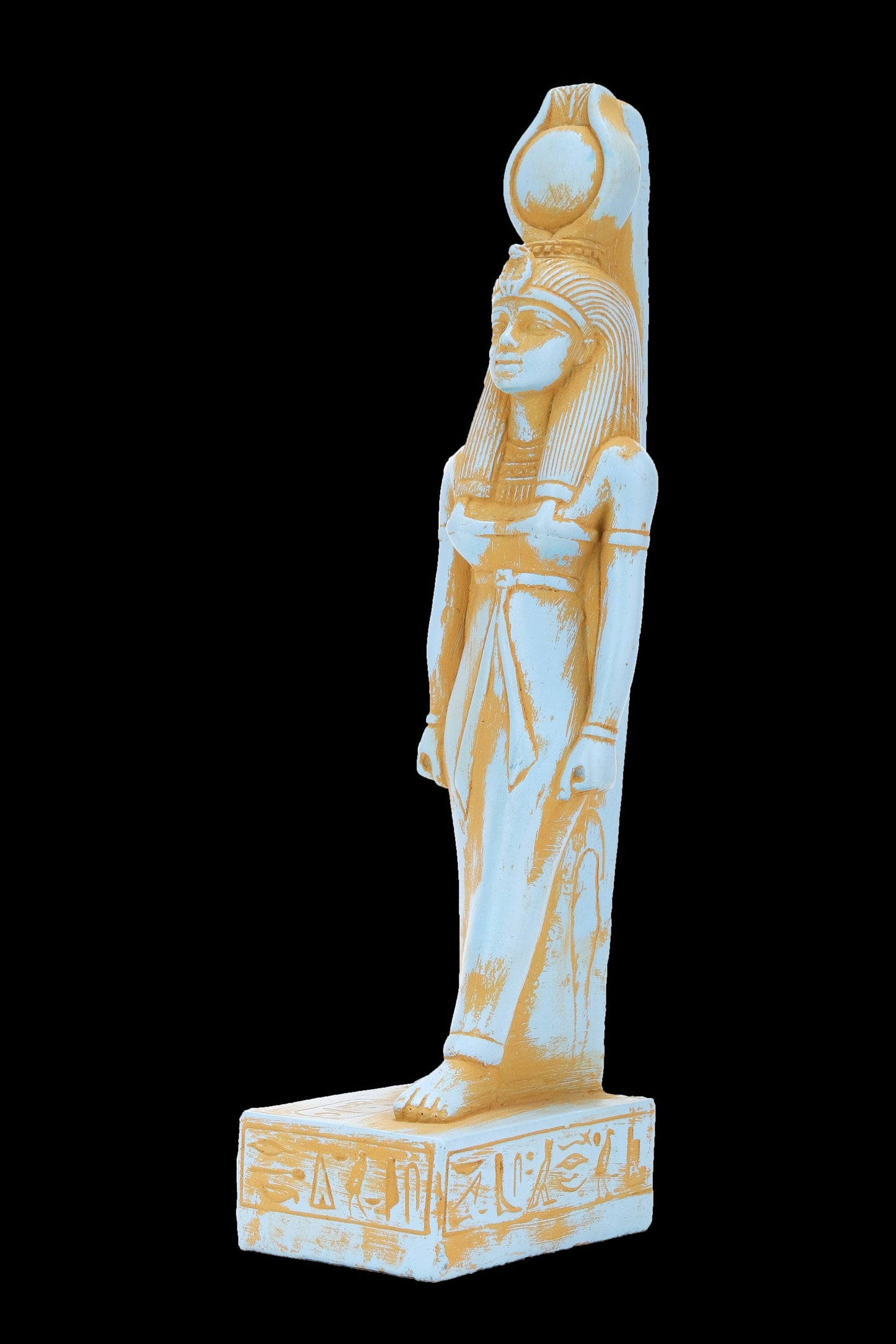 Ancient Egyptian statue of goddess Isis heavenly sculpture color heavy stone made in Egypt