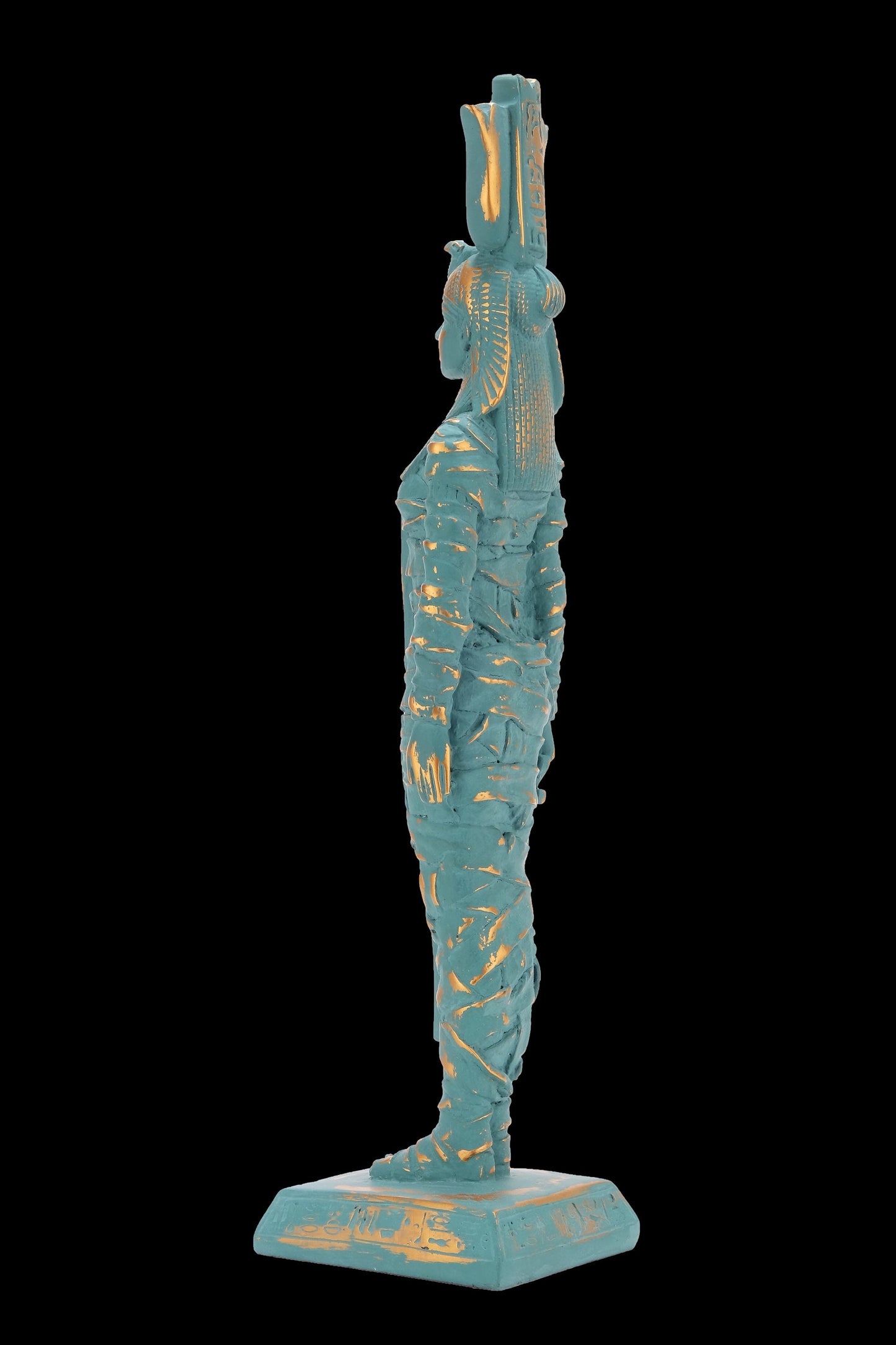 Ancient Egyptian statue of Isis large green statue with gold antique color contains eye of Horus - solid stone made in Egypt