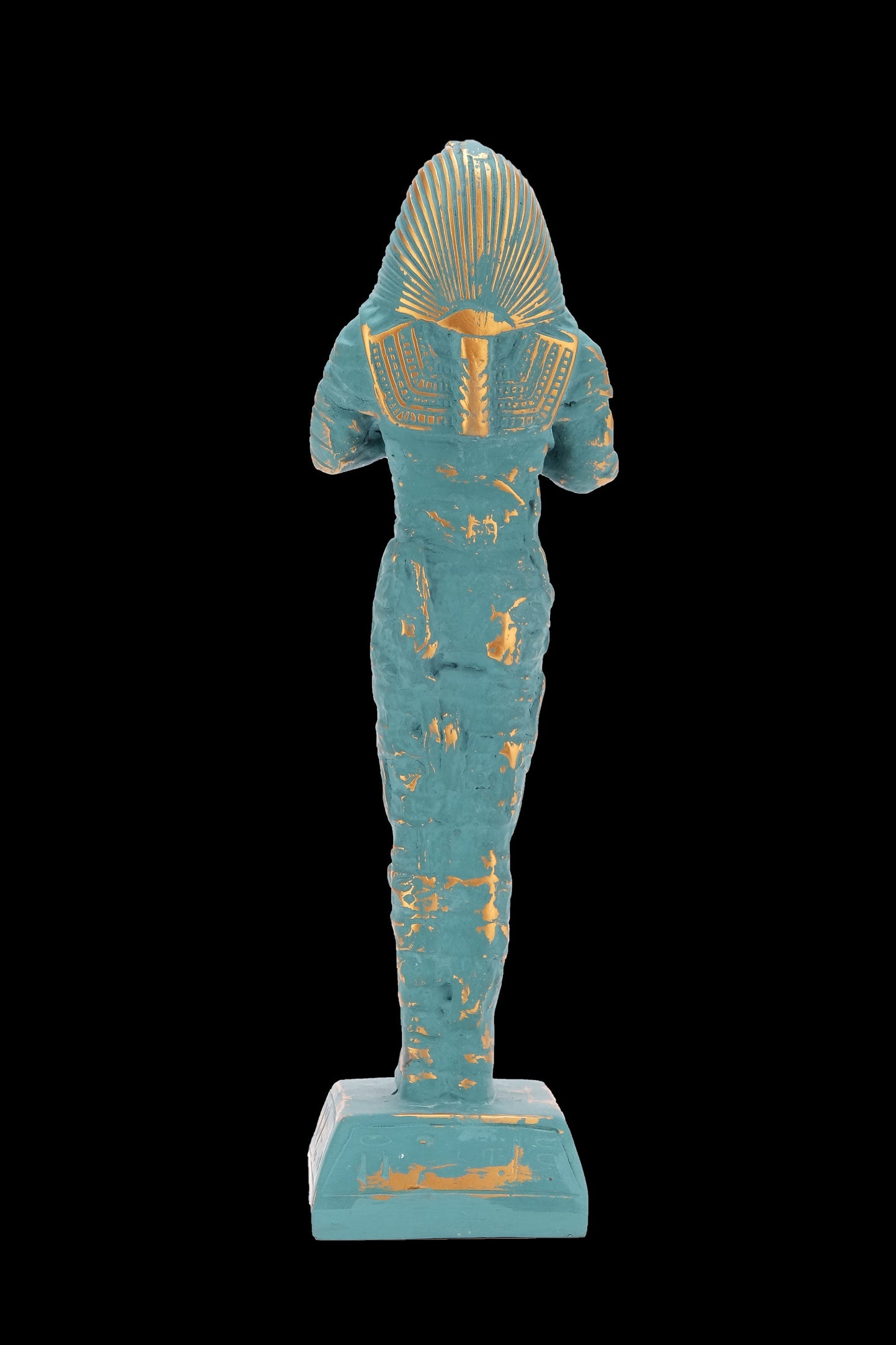 Unique Egyptian statue of King tut. Tutankhamen fighter in form of mummy green color with gold antique color solid stone made in Egypt
