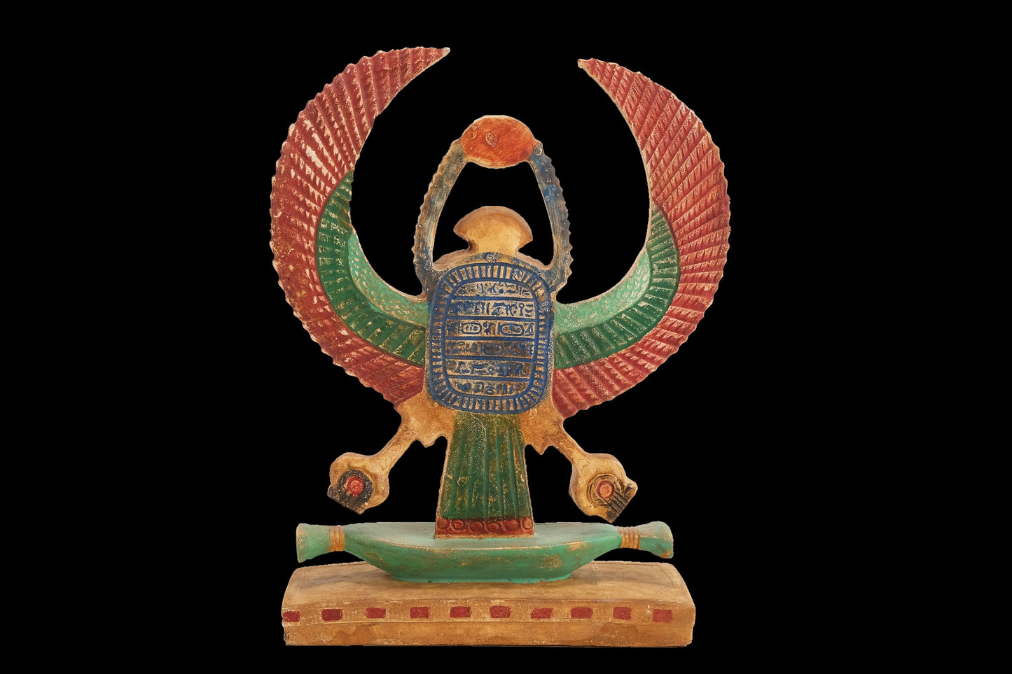 Ancient Egyptian statue of Winged Scarab Beetle Khepri made from Limestone hand painted - Made in Egypt