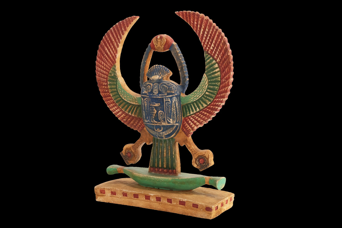 Ancient Egyptian statue of Winged Scarab Beetle Khepri made from Limestone hand painted - Made in Egypt