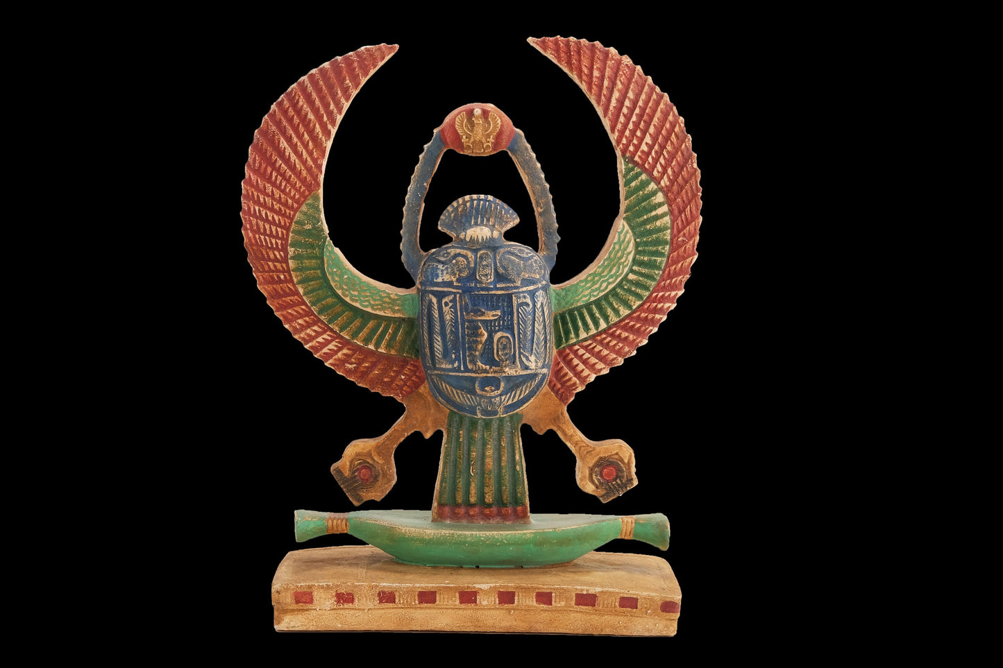 Ancient Egyptian statue of Winged Scarab Beetle Khepri made from Limestone hand painted - Made in Egypt