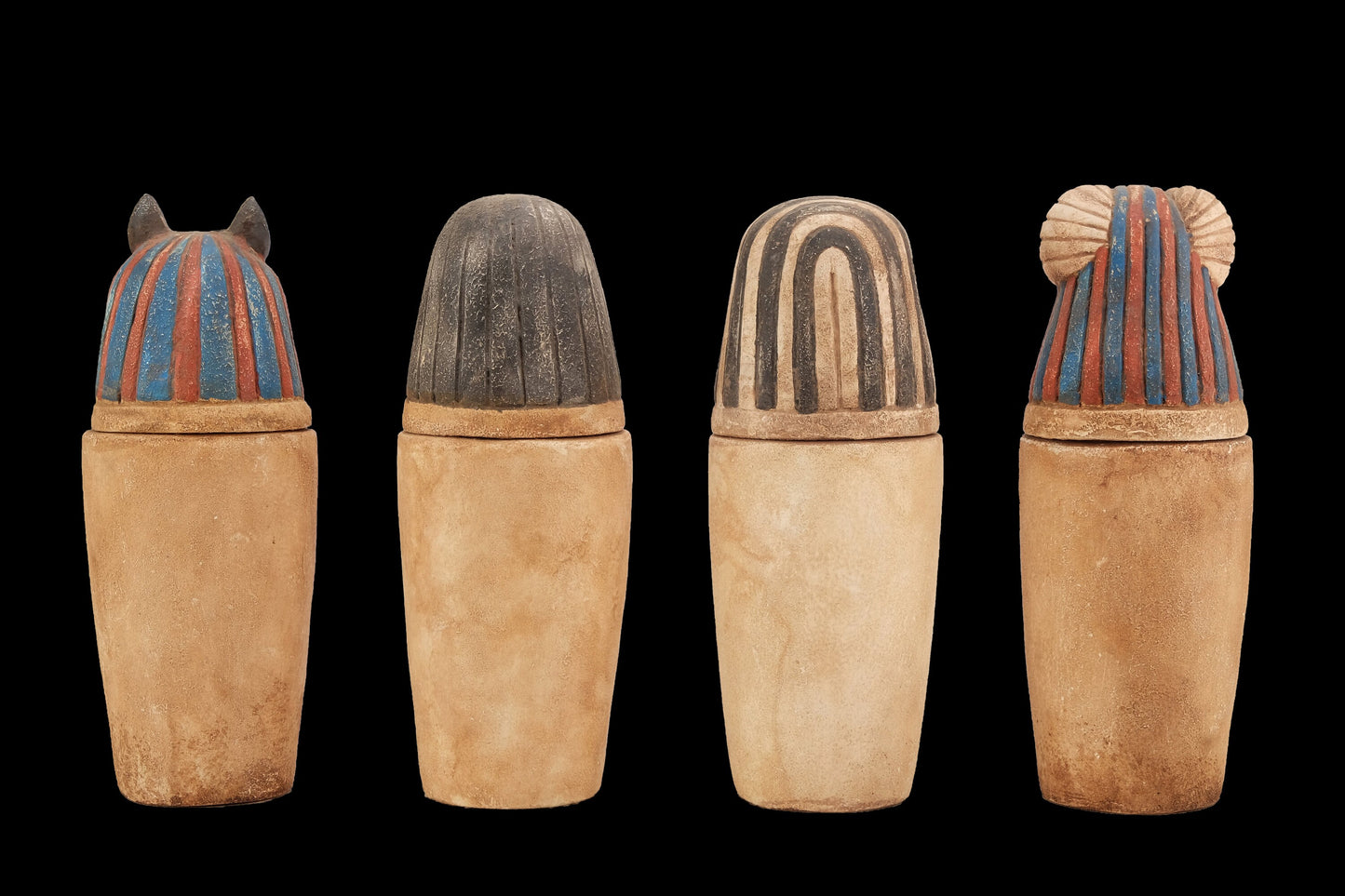 Egyptian Art canopic jars set 4 sons of Horus - made from Limestone hand painted - Made in Egypt