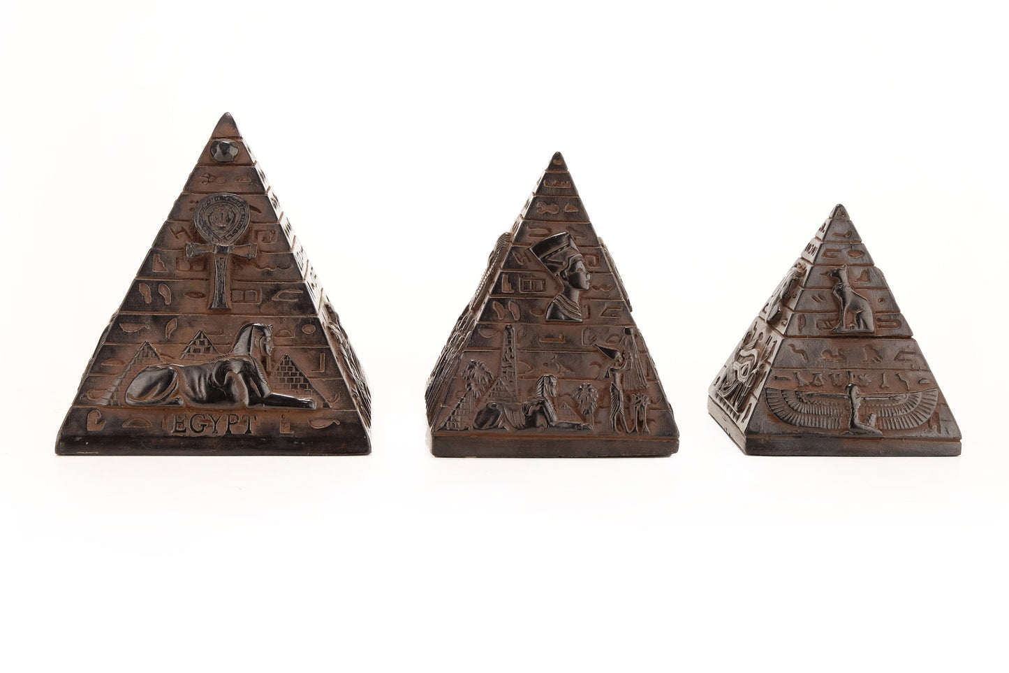 Vintage pyramids of Egypt Set - Set of 3 Pyramids - Egyptian Pyramids - Giza pyramids -EGYPTIAN Home Decor - Black heavy stone