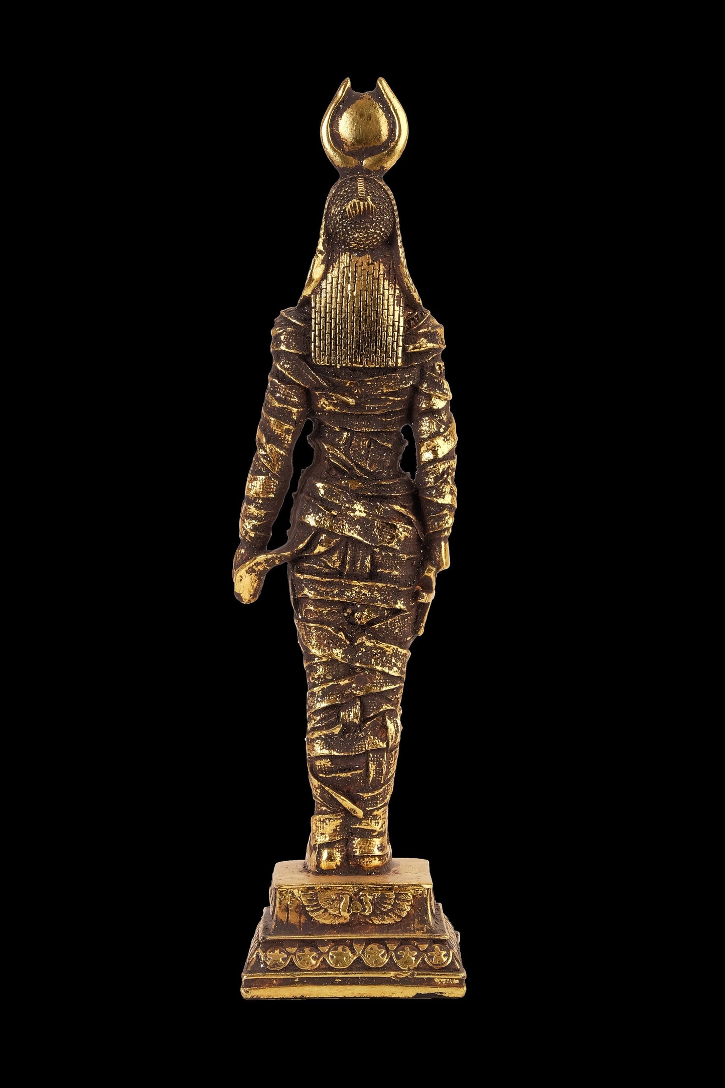 Ancient Egyptian statue of goddess Isis gold leaf hand painted contains eye of Horus solid stone made in Egypt