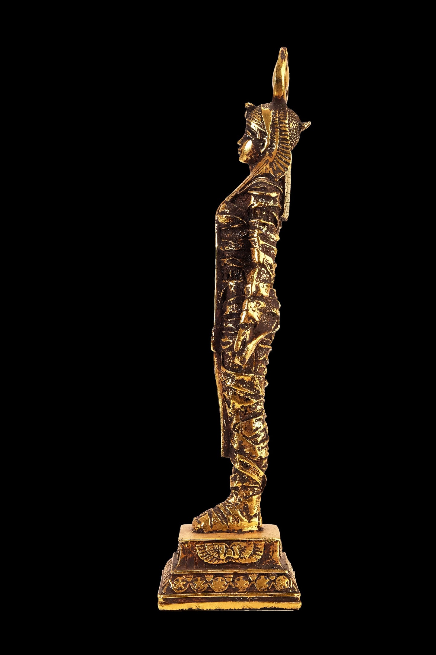 Ancient Egyptian statue of goddess Isis gold leaf hand painted contains eye of Horus solid stone made in Egypt