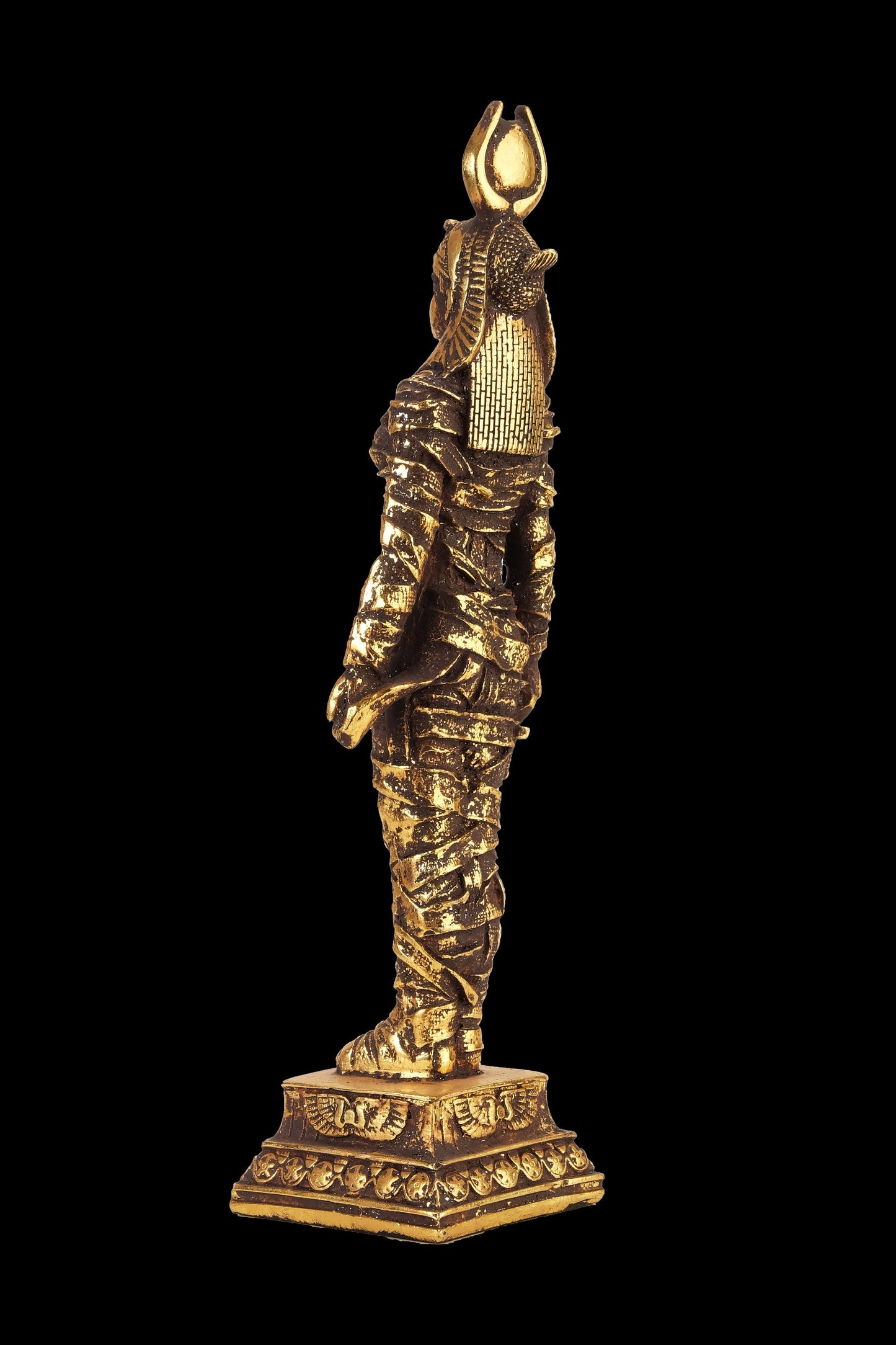 Ancient Egyptian statue of goddess Isis gold leaf hand painted contains eye of Horus solid stone made in Egypt