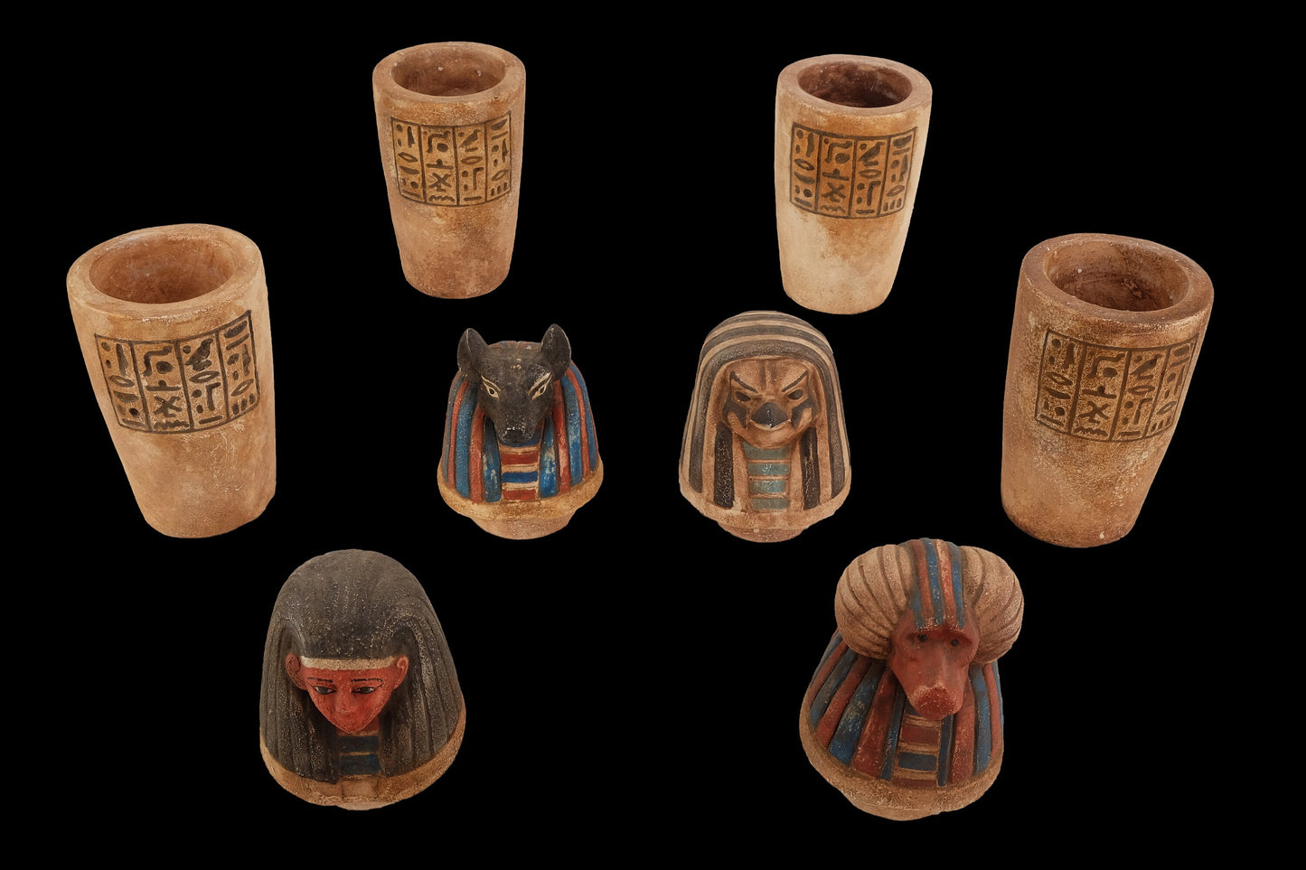 Egyptian Art canopic jars set 4 sons of Horus - made from Limestone hand painted - Made in Egypt