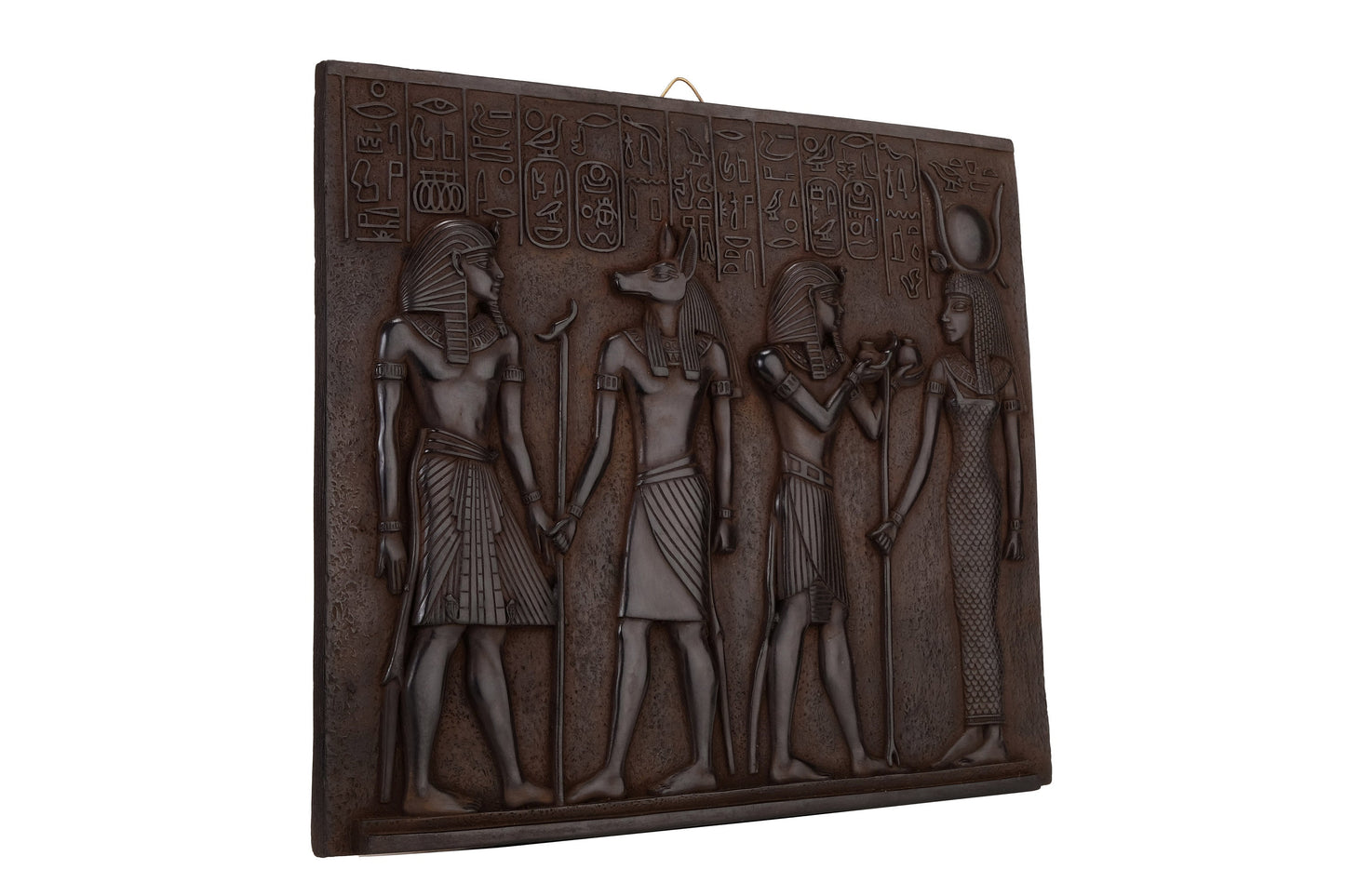 Ancient Egyptian Wall Art Relief Tutankhamun with Anubis, Ramses II with goddess Isis black heavy stone made in Egypt