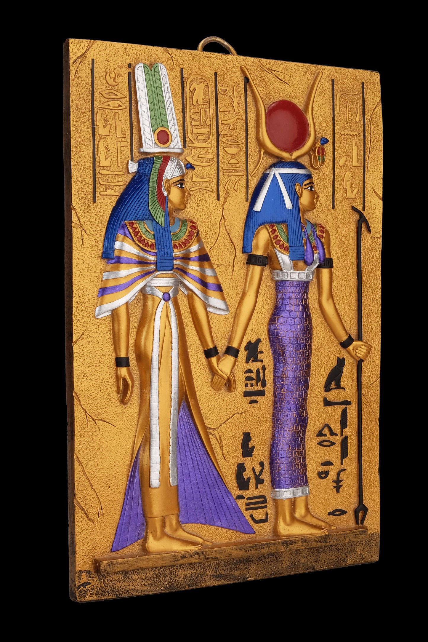 Ancient Egyptian Wall Art Relief Queen Nefertari being Led by Isis hand painted heavy stone