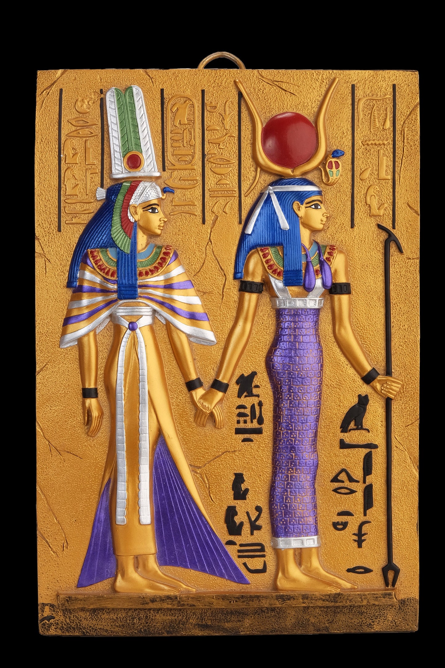 Ancient Egyptian Wall Art Relief Queen Nefertari being Led by Isis hand painted heavy stone