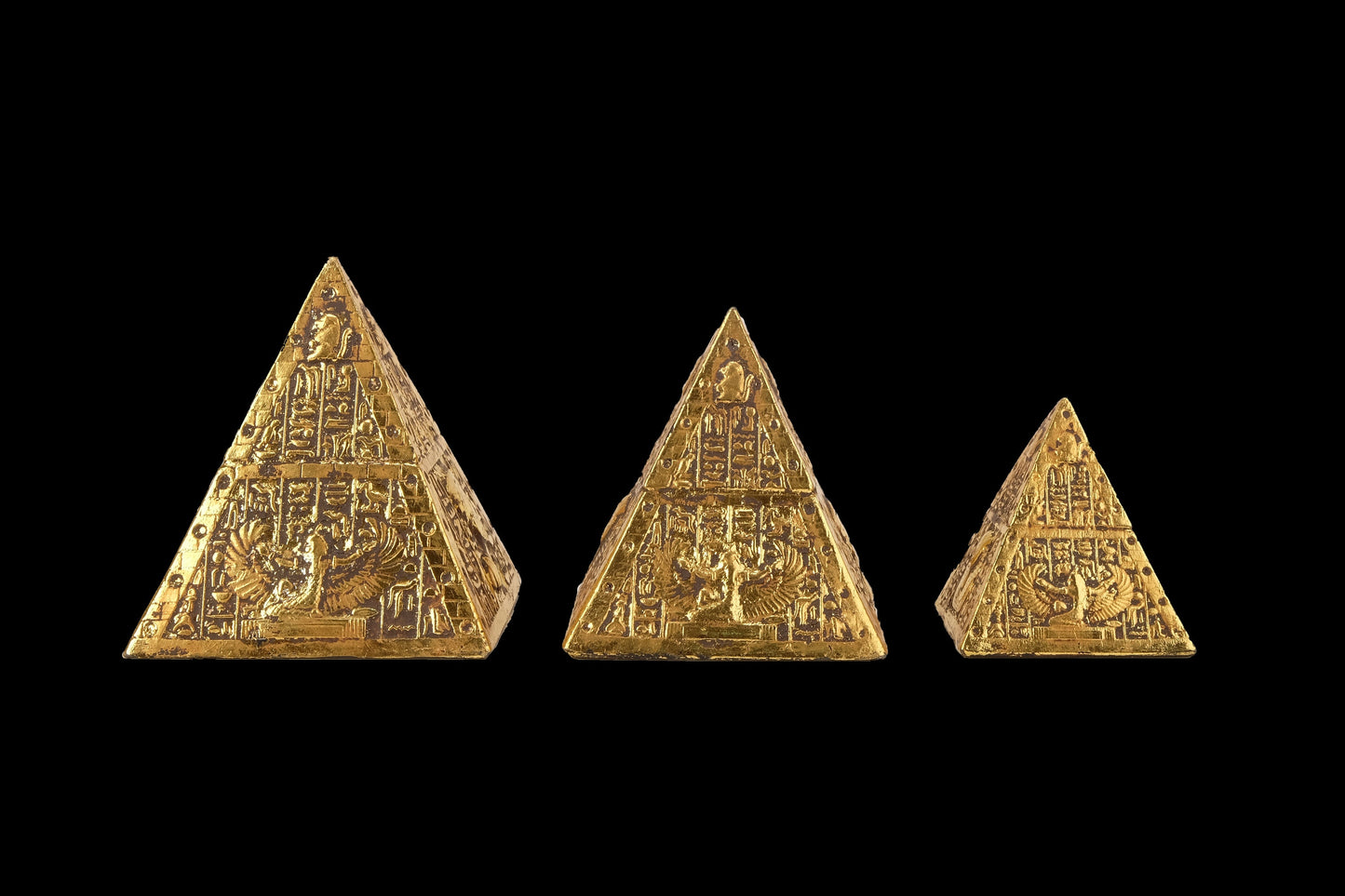 Vintage pyramids of Egypt Set - Set of 3 Pyramids - Egyptian Pyramids - Giza pyramids - EGYPTIAN Home Decor - Gold leaf hand painted