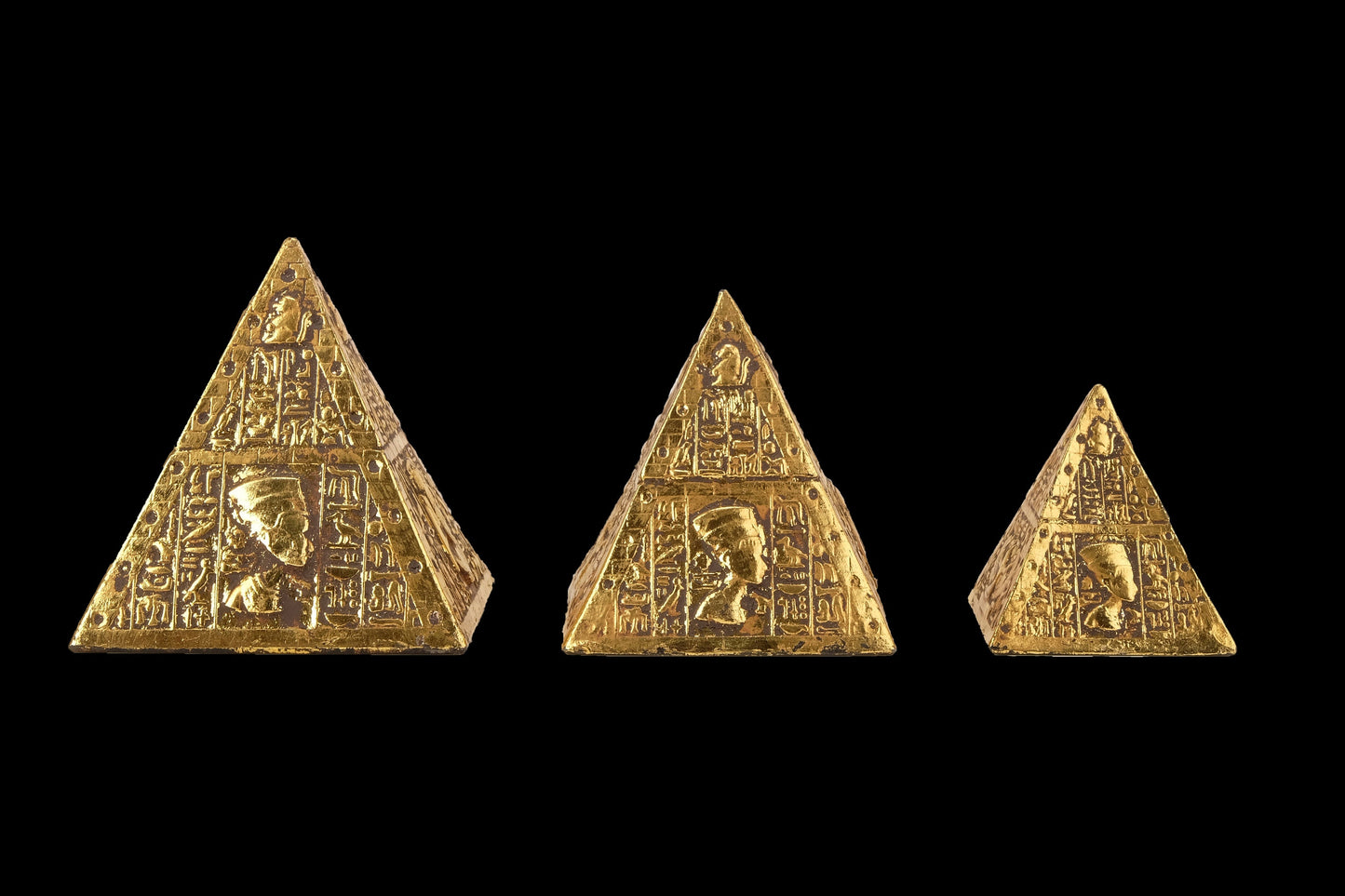 Vintage pyramids of Egypt Set - Set of 3 Pyramids - Egyptian Pyramids - Giza pyramids - EGYPTIAN Home Decor - Gold leaf hand painted
