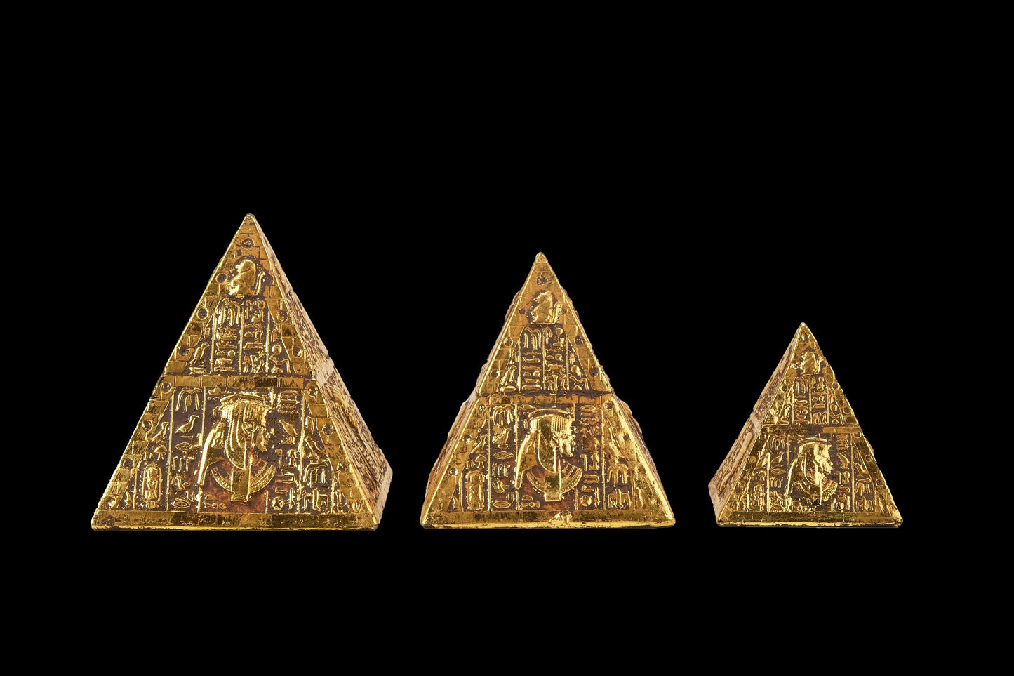 Vintage pyramids of Egypt Set - Set of 3 Pyramids - Egyptian Pyramids - Giza pyramids - EGYPTIAN Home Decor - Gold leaf hand painted
