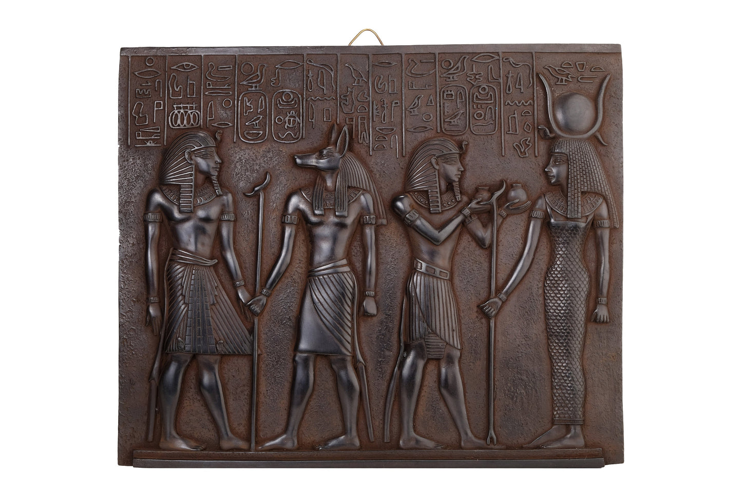 Ancient Egyptian Wall Art Relief Tutankhamun with Anubis, Ramses II with goddess Isis black heavy stone made in Egypt