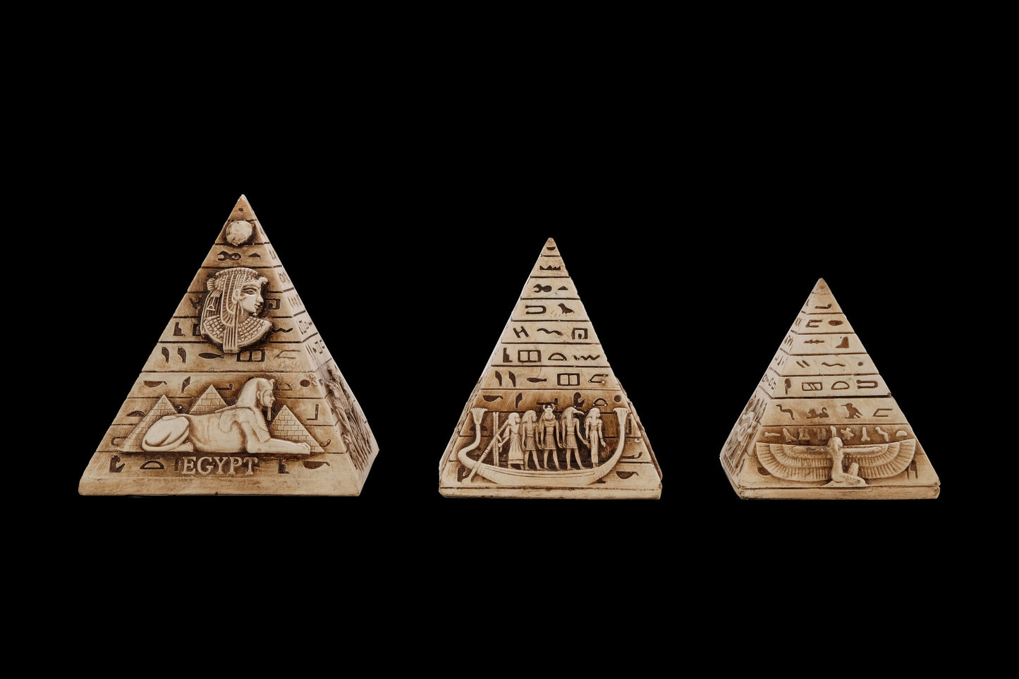 Vintage pyramids of Egypt Set - Set of 3 Pyramid- Egyptian Pyramids- Giza pyramids-EGYPTIAN Home Decor - Made from limestone made in Egypt