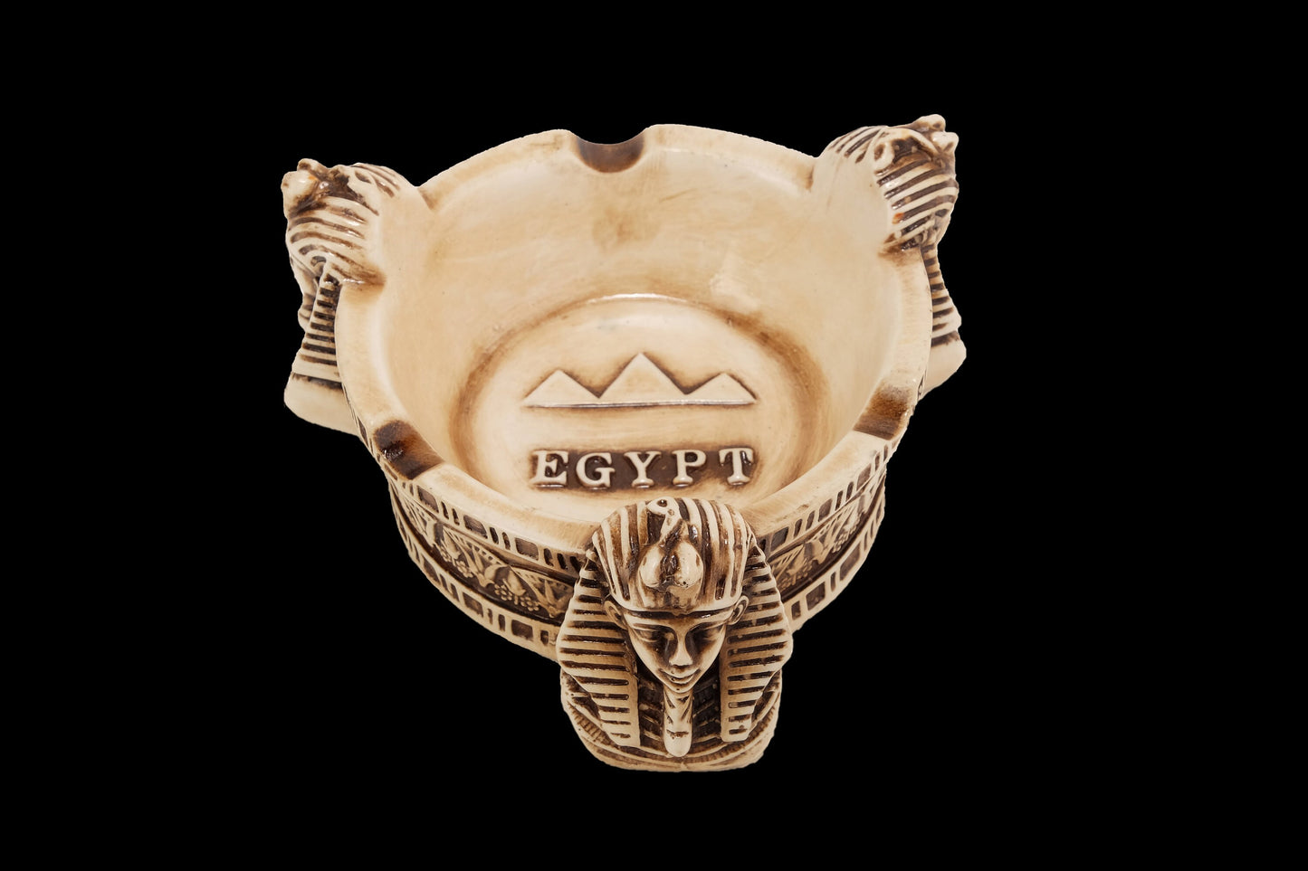 Unique ancient Egyptian Handmade Ash Tray with a Tripartite famous mask of king Tutankhamun limestone made in Egypt
