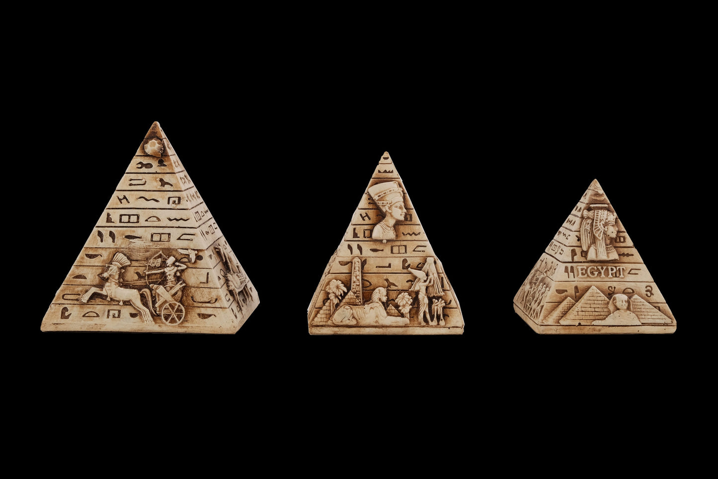 Vintage pyramids of Egypt Set - Set of 3 Pyramid- Egyptian Pyramids- Giza pyramids-EGYPTIAN Home Decor - Made from limestone made in Egypt