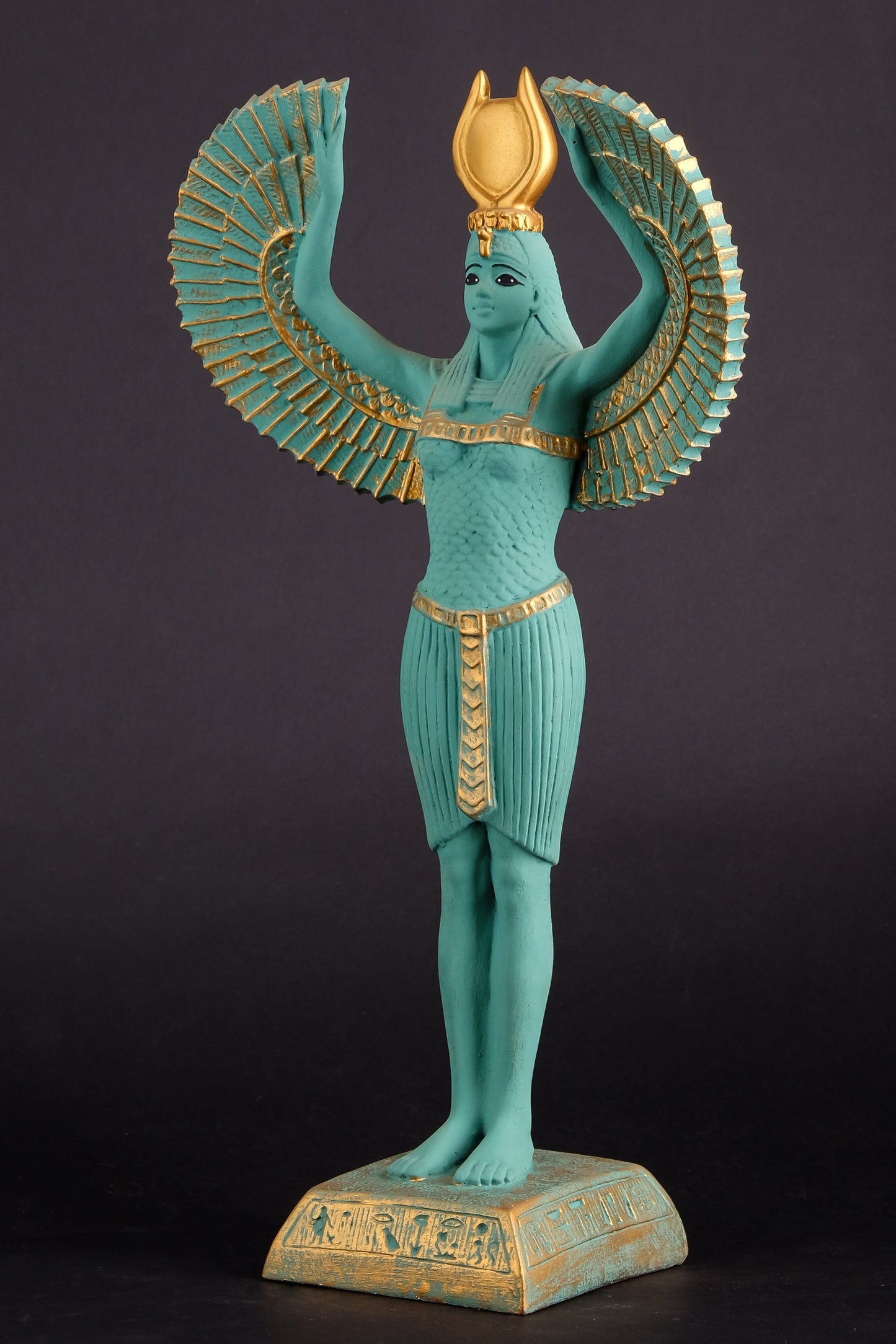 Ancient Egyptian statue of Isis with wing - Unique painted colored made in Egypt.